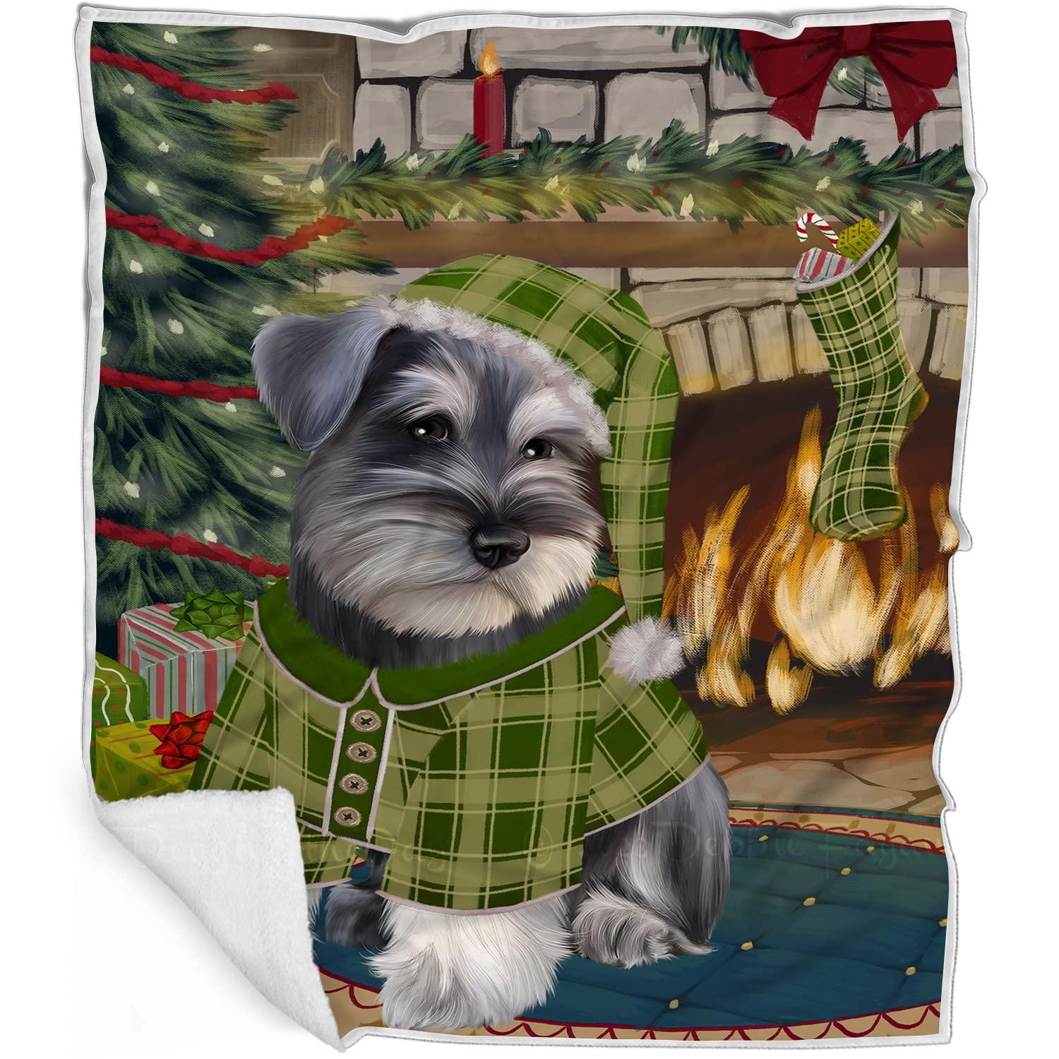 Schnauzer Dog Blanket  The Stocking was Hung Christmas  Super Soft & Warm Pet Theme for Sofa or Bed, Warm Fleece, Sherpa or Wo