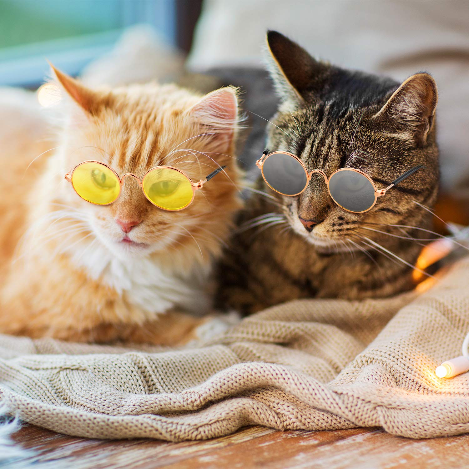 10 Pieces Cat Dog Sunglasses Funny Pet Glasses Round Metal Small Classic Retro Sunglasses Pet Hippie Cute Dog Cat Cosplay Party