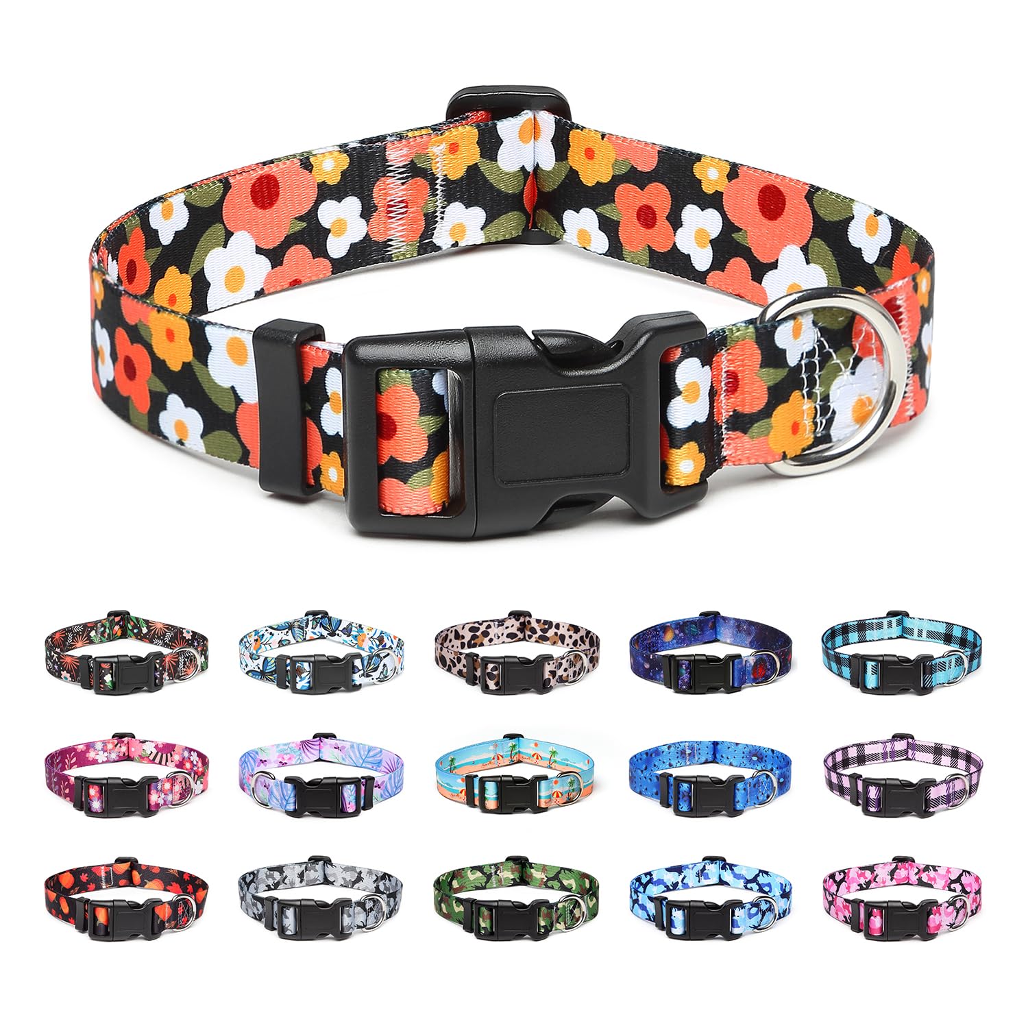 Suredoo Adjustable Dog Collar With Patterns, Ultra Comfy Soft Nylon Breathable Pet Collar For Small Medium Large Dogs (L, Floral