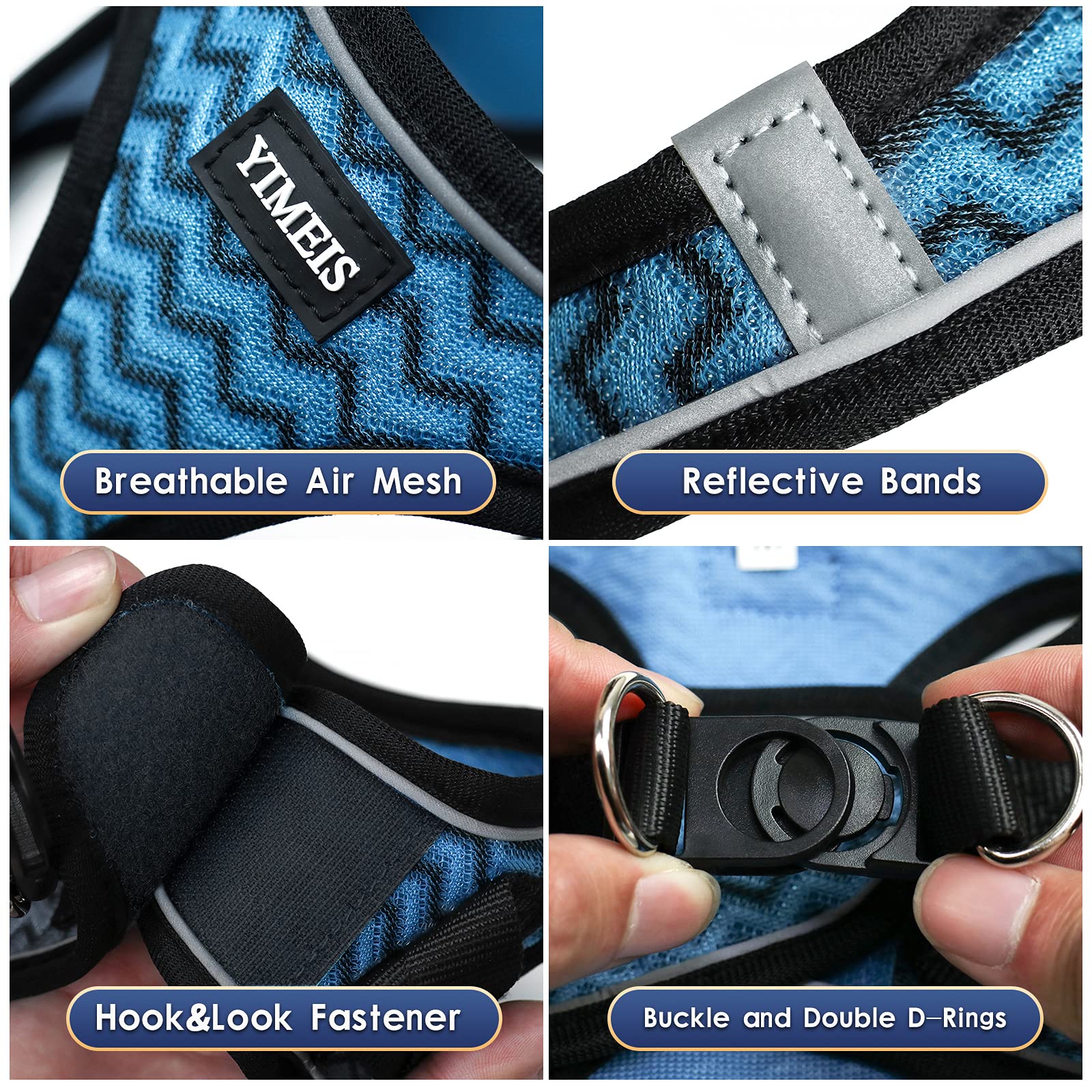 Yimeis Dog Harness And Leash Set, No Pull Soft Mesh Pet Harness, Reflective Adjustable Puppy Vest For Small Dogs, Cats (S, Blue)