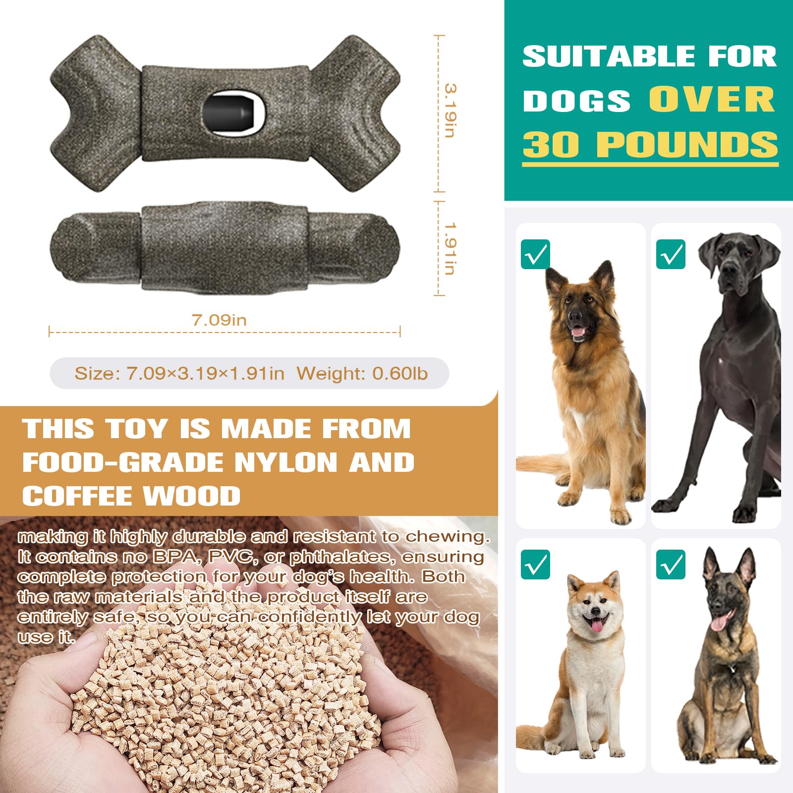 Tlkng Dog Bully Stick Holder Safety Device Indestructible Sturdy Tough Enduring Chew Tuff Toy For Medium/Large Aggressive Chewer