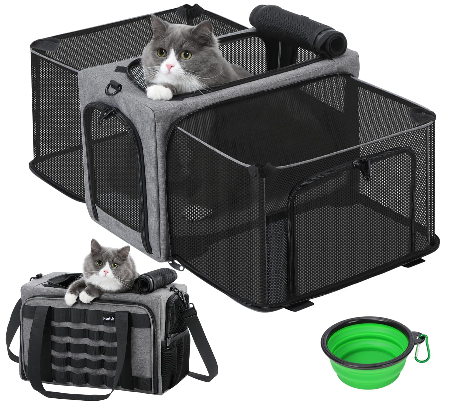 Pecute Cat Carrier Expandable, Airline Approved Cat Soft-Sided Carriers, Breathable Pet Carriers Up To 5Kg/12Lbs, Collapsible Ca