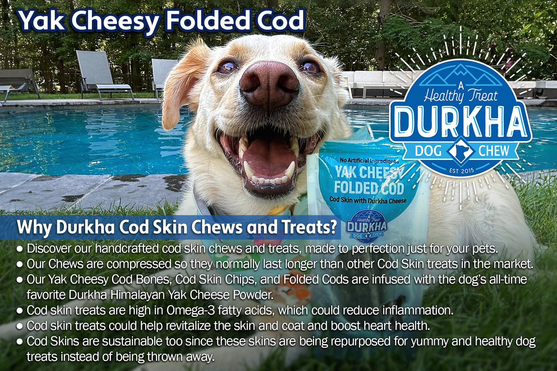 Durkha Fold Cod Dog Treats - All-Natural Fish Treats, High in Omega-3, Infused with Himalayan Yak Cheese, Ideal for Sensitive St