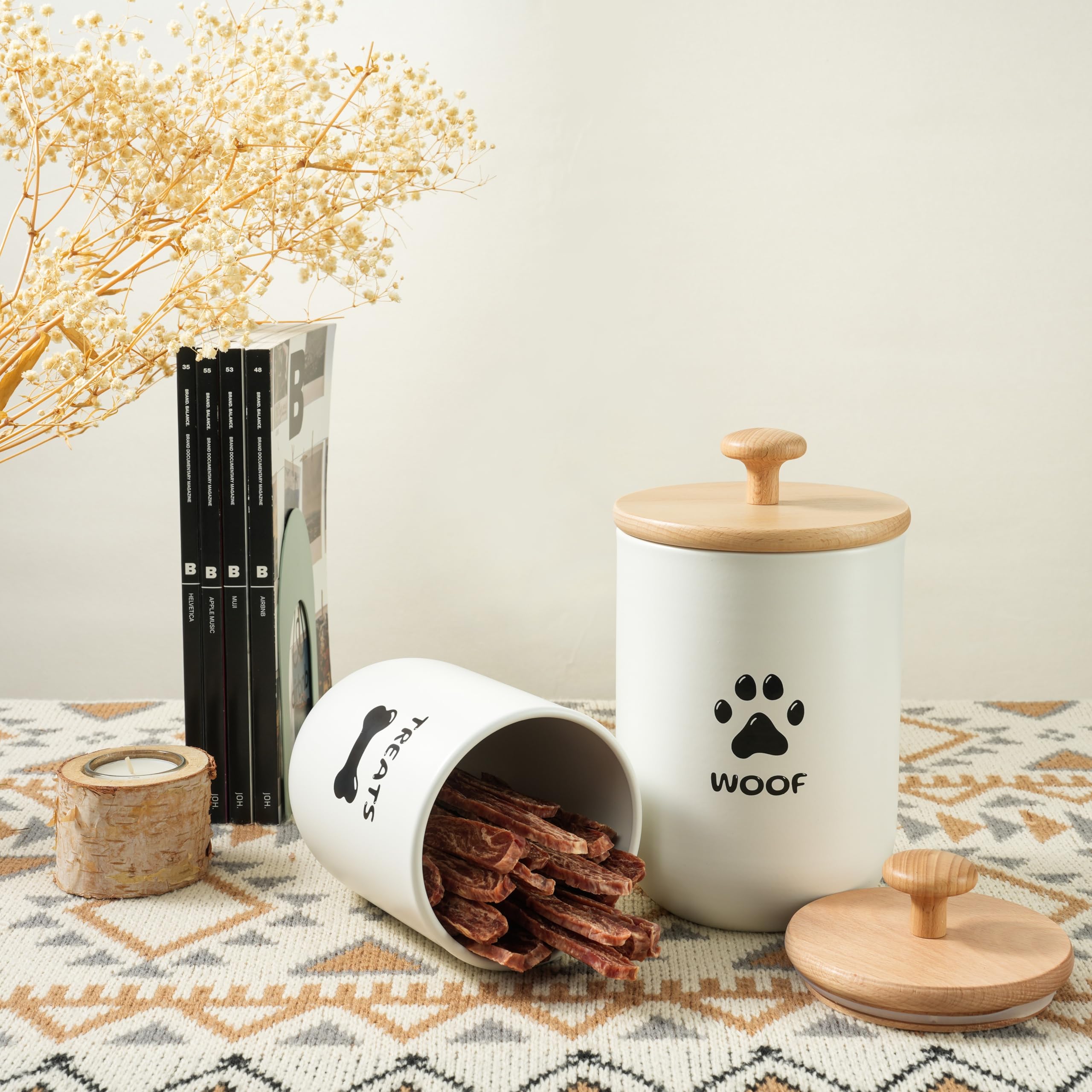 OTTENON Dog Treat Container Set of 2, Dog treat jar with Airtight Lid, Small dog food container, Dog Cookie Jar for kitchen Coun