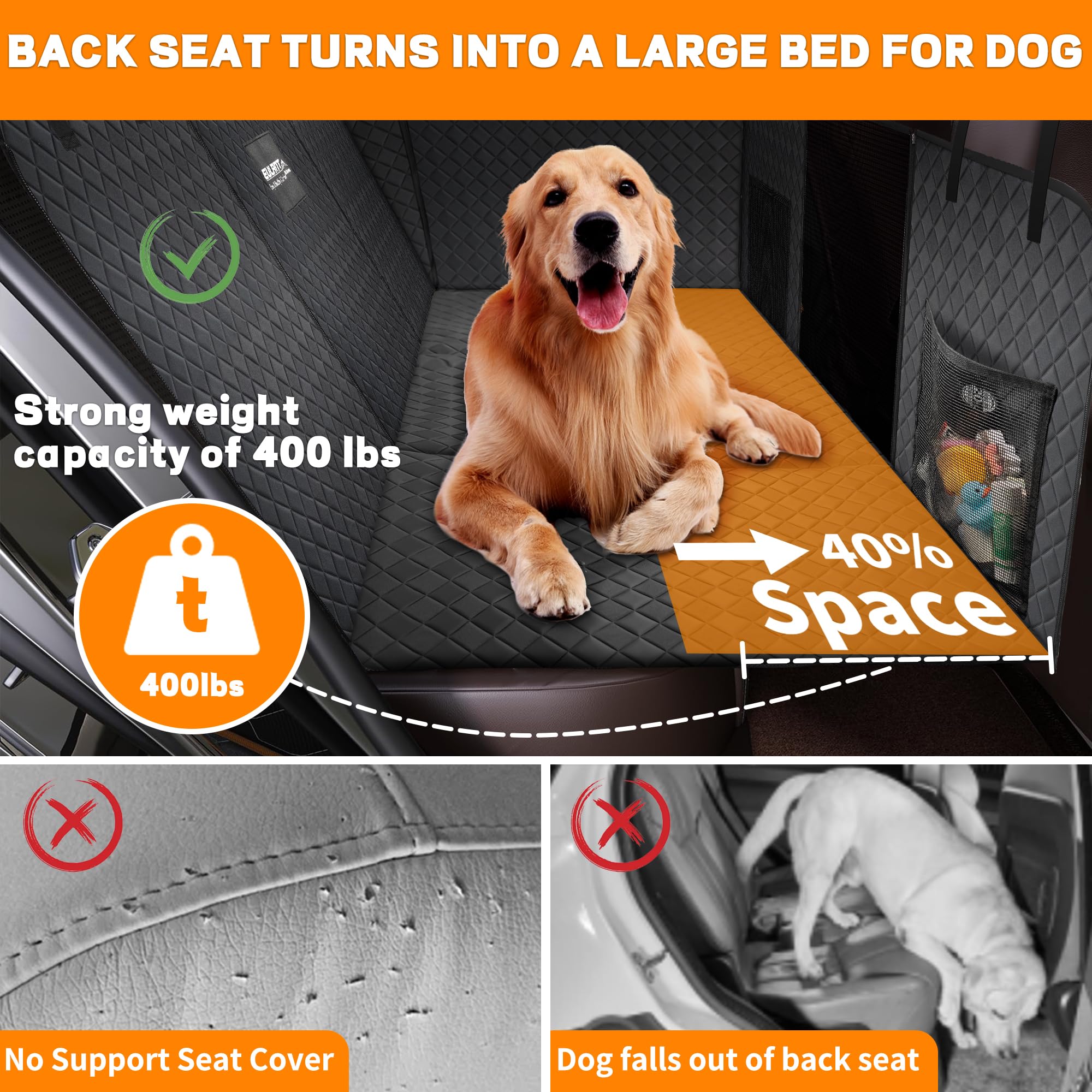 Eulant Back Seat Extender For Dogs,Waterproof Dog Car Seat Cover Protector With Mesh Window,Large Space Hammock For Car Suv Truc