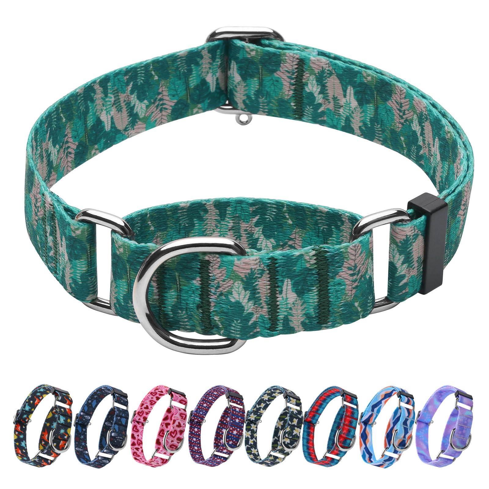 Hikiko Martingale Collar For Dogs With No Buckle Tropical Holiday Dog Collars For Small Dogs,Green Leaves,S