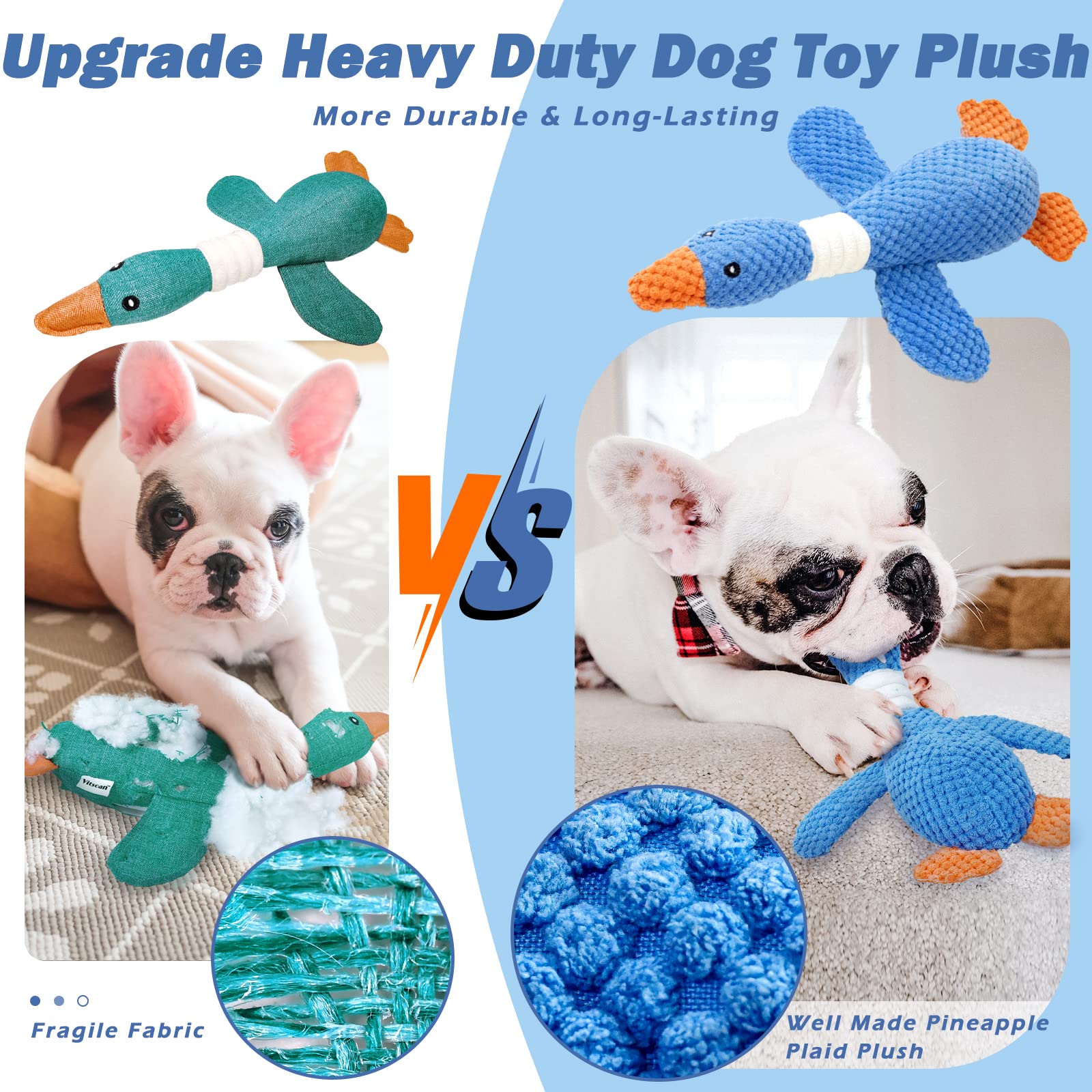Vitscan Upgraded Goose Indestructible Dog Toys For Aggressive Chewers Small Medium Large Breed, Crinkle Squeaky Dog Toys Plush Dog Toy Puppy Chew Toys For Teething, Duck Interactive Dog Puppy Toys