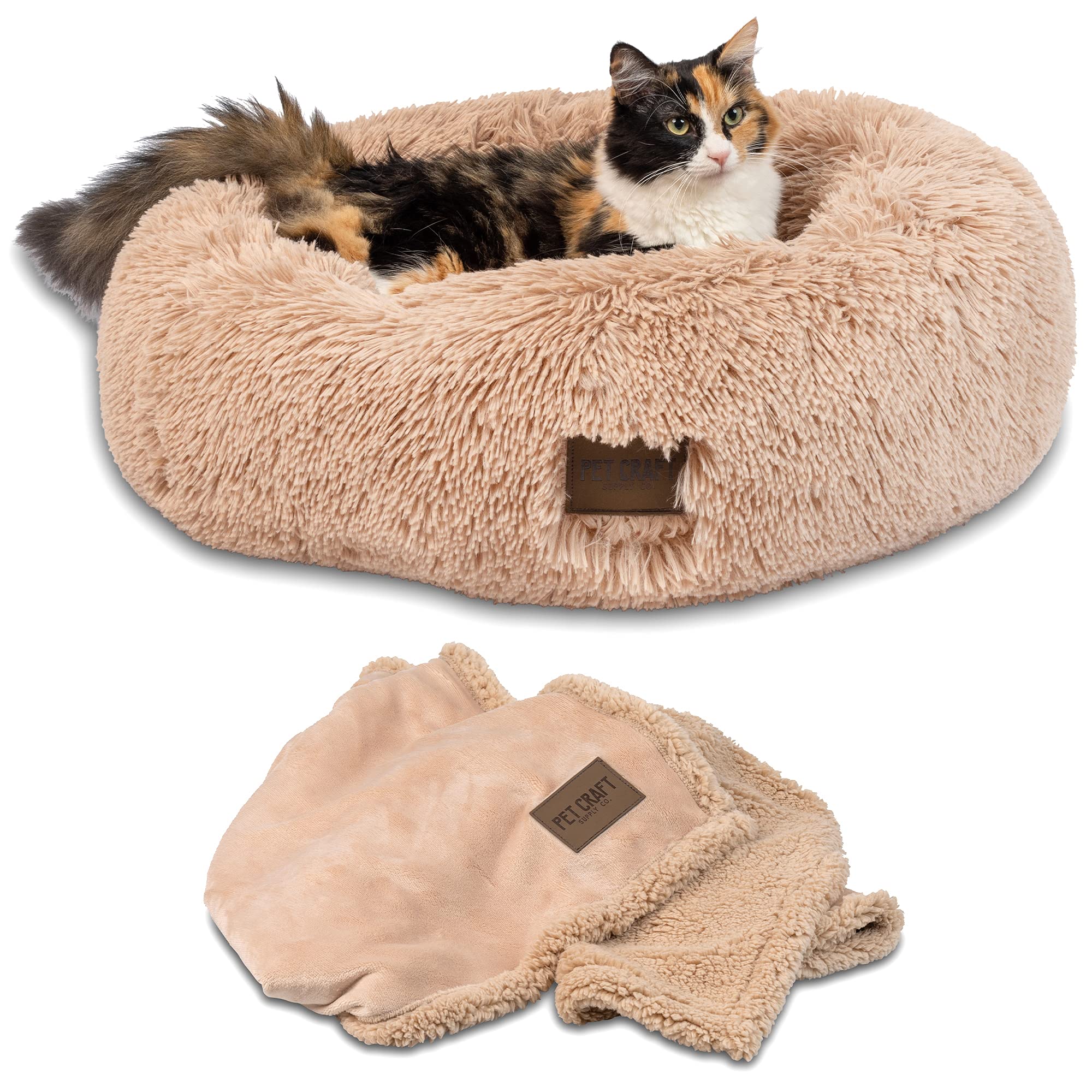 Pet Craft Supply Ultra Plush Calming AntiAnxiety Pet Bed  Includes Super Soft Comfort Blanket  Great Medium Dog Bed Small Dog