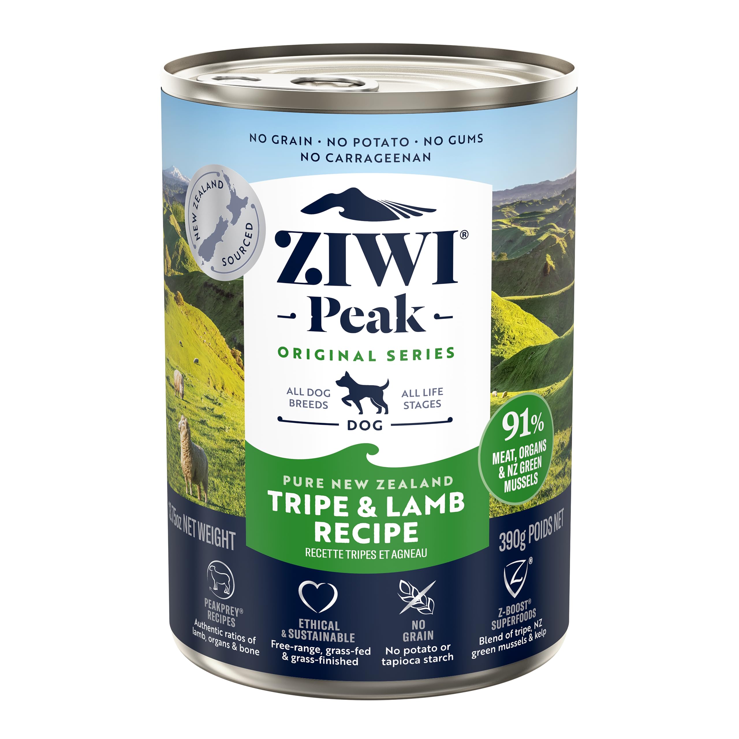 ZIWI Peak Canned Wet Dog Food - All Natural, High Protein, Grain Free, Limited Ingredient, with Superfoods (Tripe & Lamb, Case o