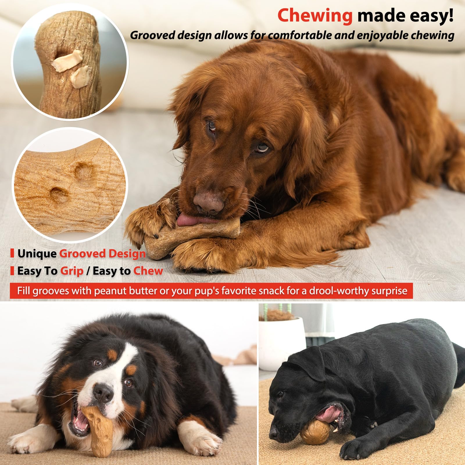 Willjoy 3-Pack Dog Toys For Aggressive Chewers, Chew Toys For Aggressive Chewers, Pine Wood & Nylon, Bacon Flavor Aggressive Che