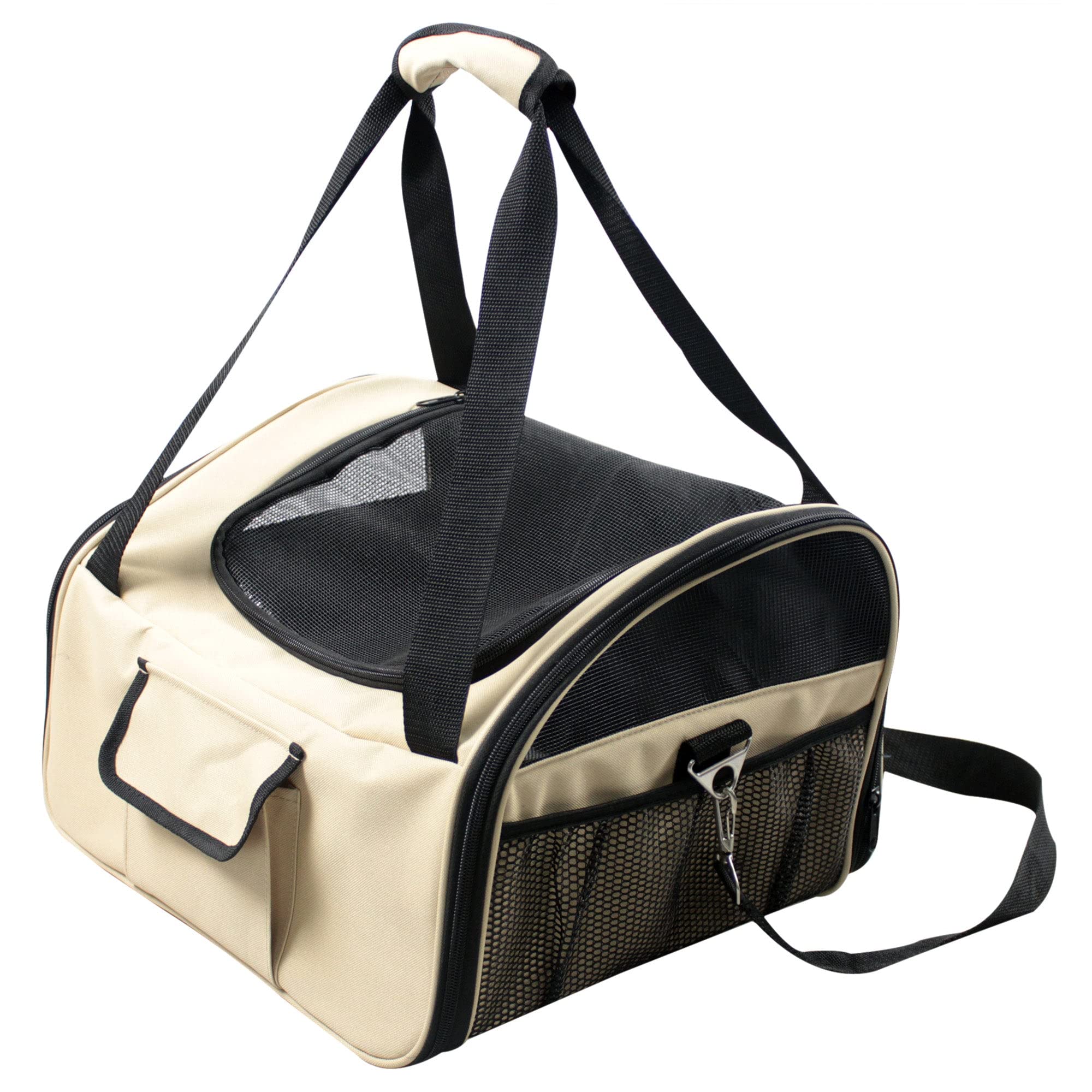 PET LIFE Ultra-Lock Collapsible Safety Travel Wire Folding Pet Dog Carseat Car Seat Carrier crate, One Size, Khaki