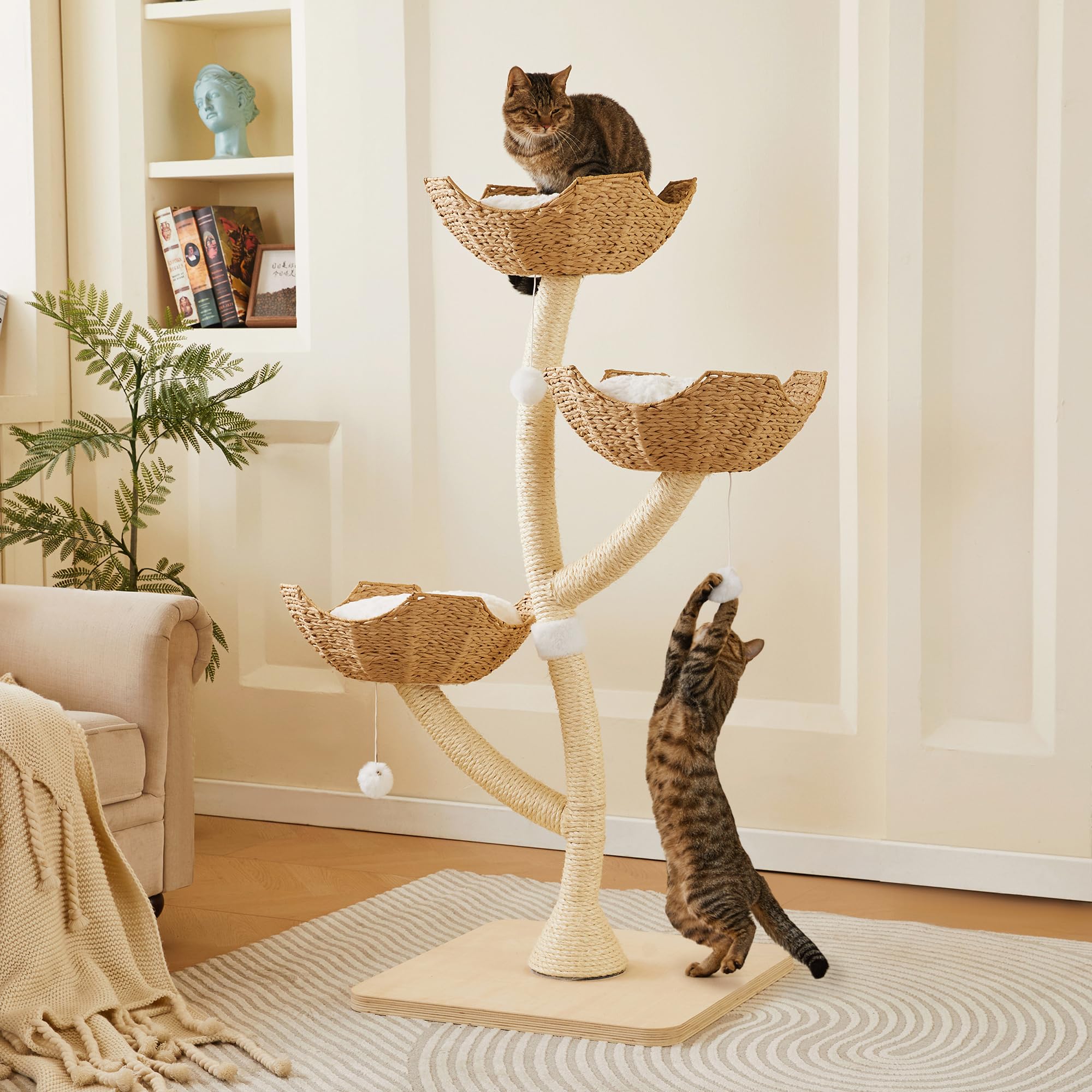 Modern Cat Tree 53 Tall, Scratching Tower For Multiple Small Large Cats With Scratching Post, Multi-Level Luxury Cat Condo
