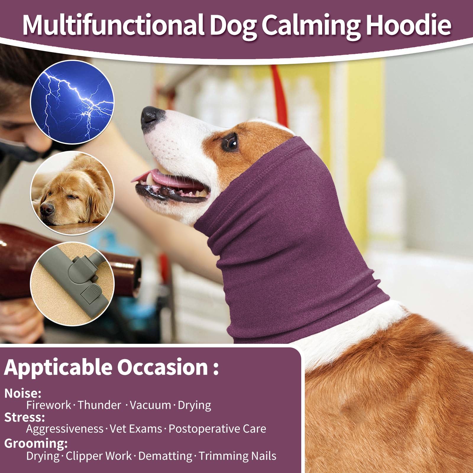 Nanaki Dog Calming Hoodie Ear Wraps For Dogs, Pet Head Protection, Fireworks Ear Muffs Doggy Warp Anxiety Relief, Doggy Hematoma