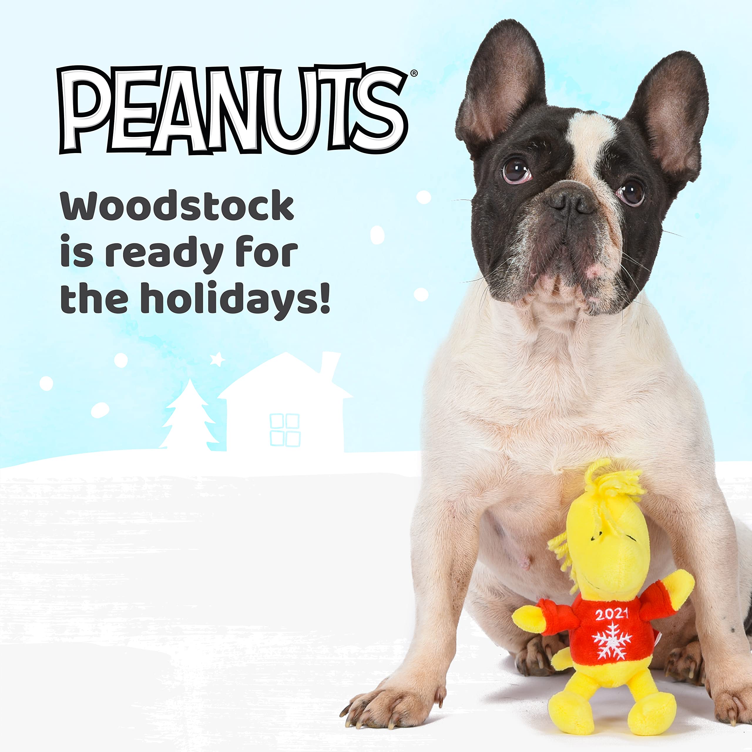 Peanuts for Pets 6" Woodstock Plush Dog Toy with Squeaker - Red Snoopy Holiday, Officially Licensed, Model FF19106