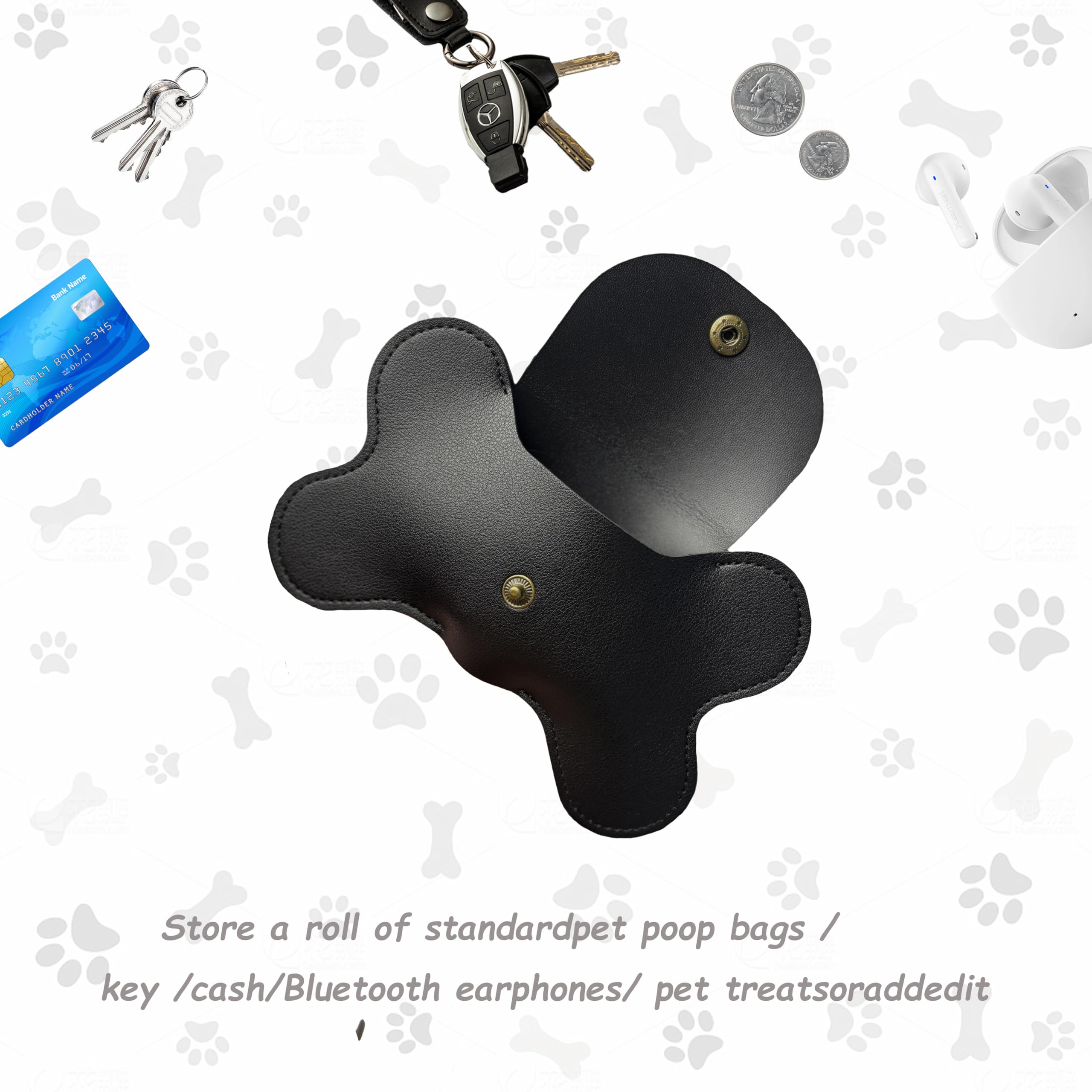 Teumessian Bone-Shaped Dog Poop Bag Holder, Poop Bag Holders For Leashes, Poop Bag Dispenser,Black