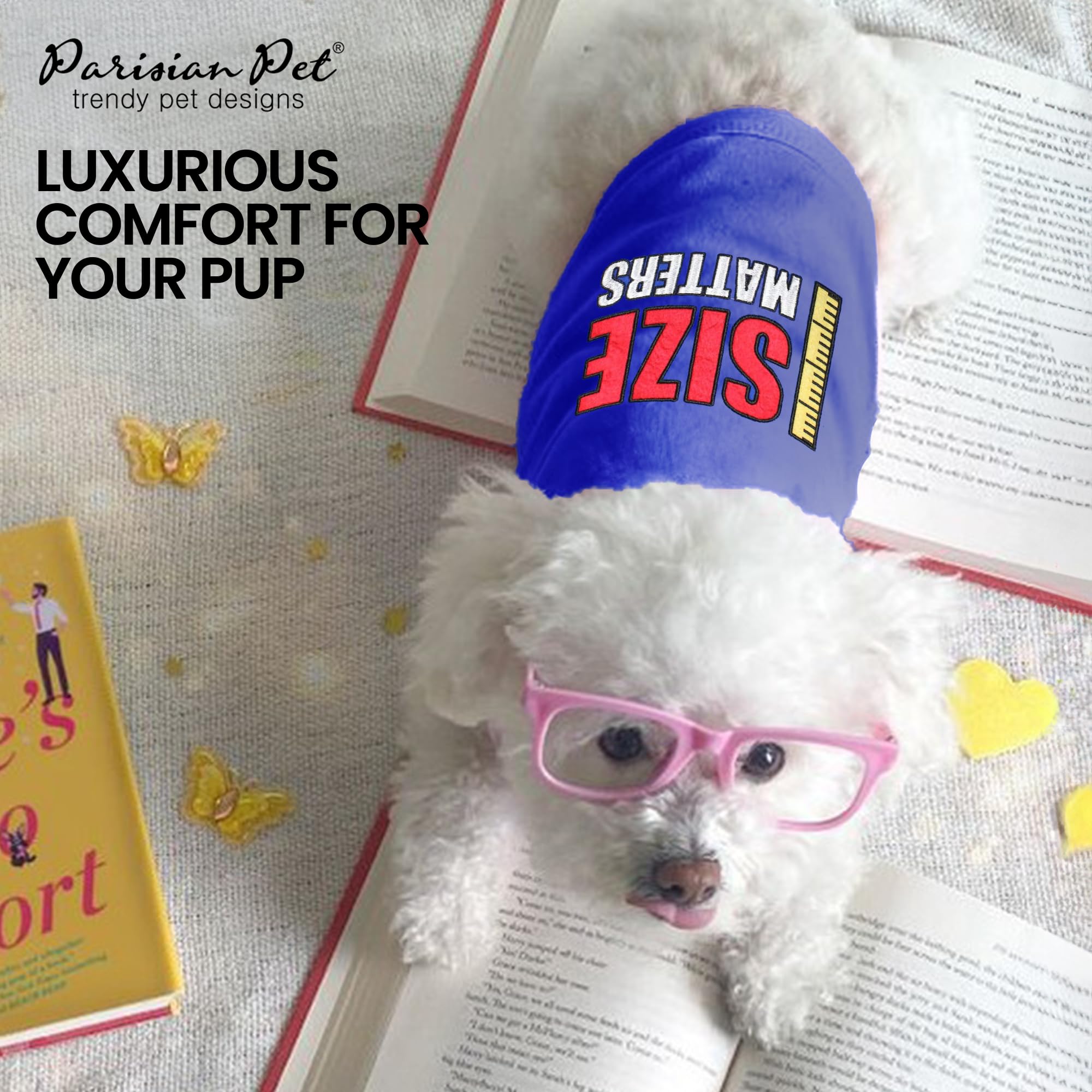 Parisian Pet Dog Tshirt - Embroidered “ Size Matters “ Dog Shirt - Pure Cotton And Lightweight Dog Clothes - Sleeveless Dog Tee Shirts - Machine Washable Dog Shirt For Large Dogs - L