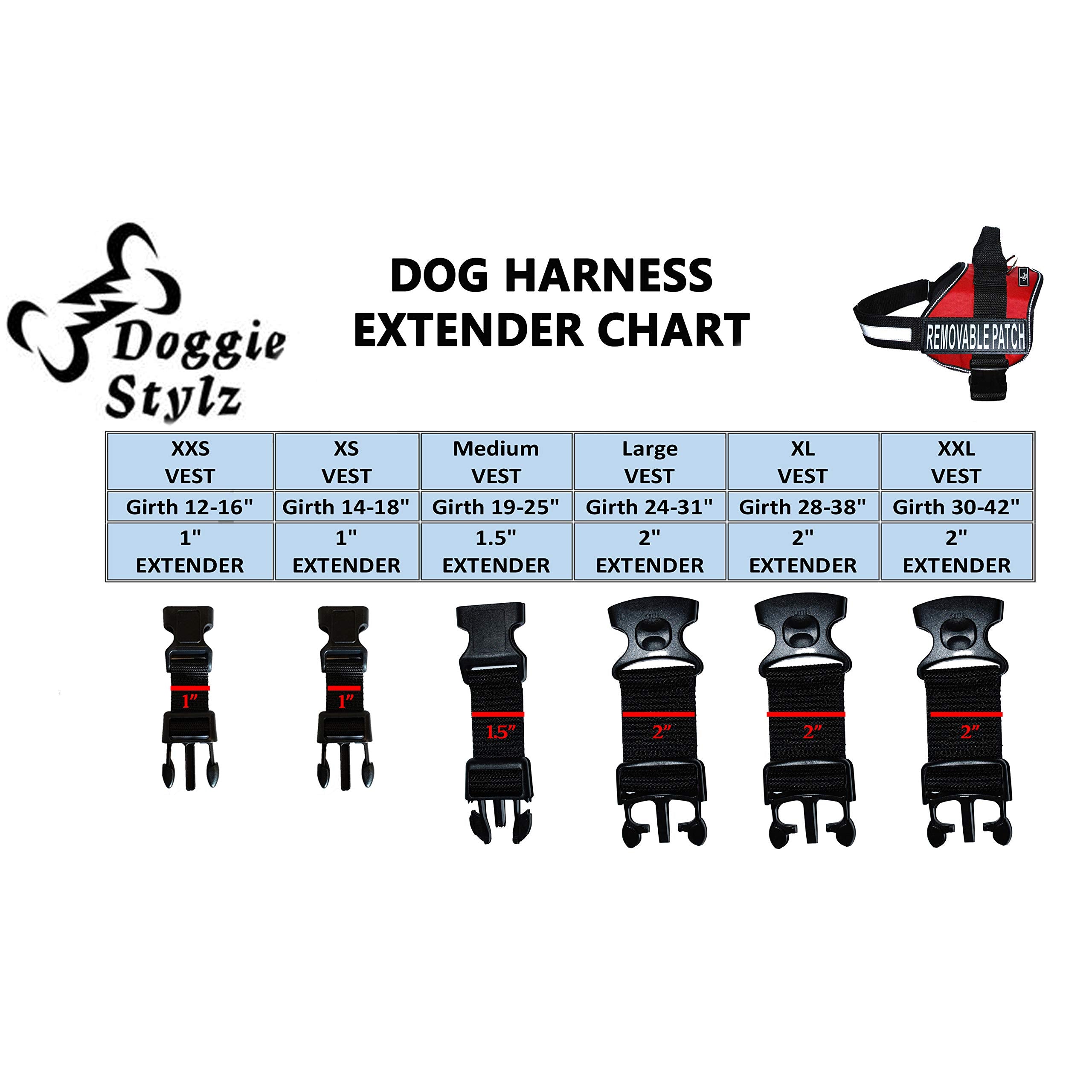 Doggie Stylz Dog Harness Girth Strap Extender Harnesses, Adds 3-5 Extra Inch Extension To Your Dogs Girth Strap (2'' Inch Width
