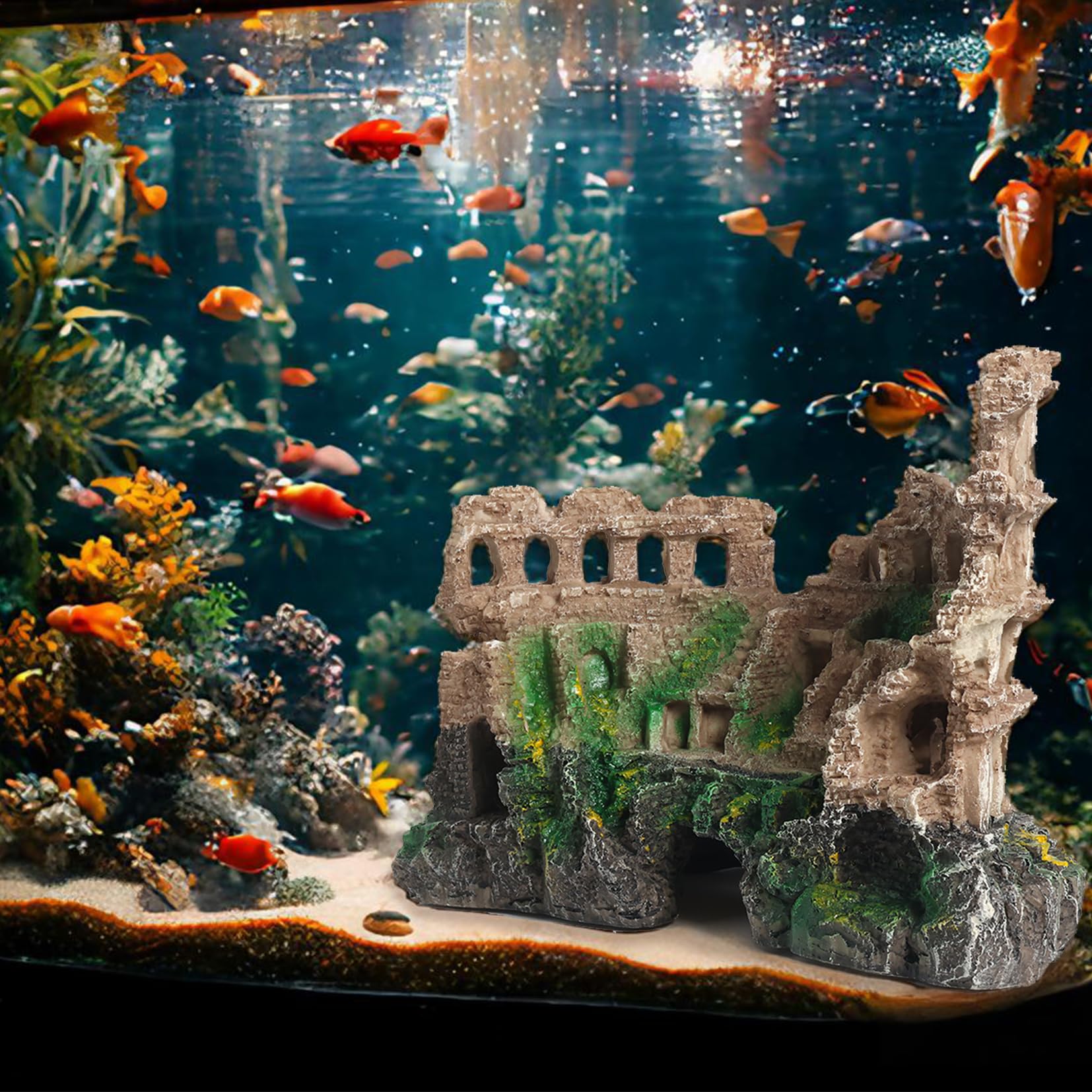 Large Antique Roman Column Ruins Castle Aquarium Decor - Fish Tank Cave Hideout Decorations, Resin European Castle Ornament Safe