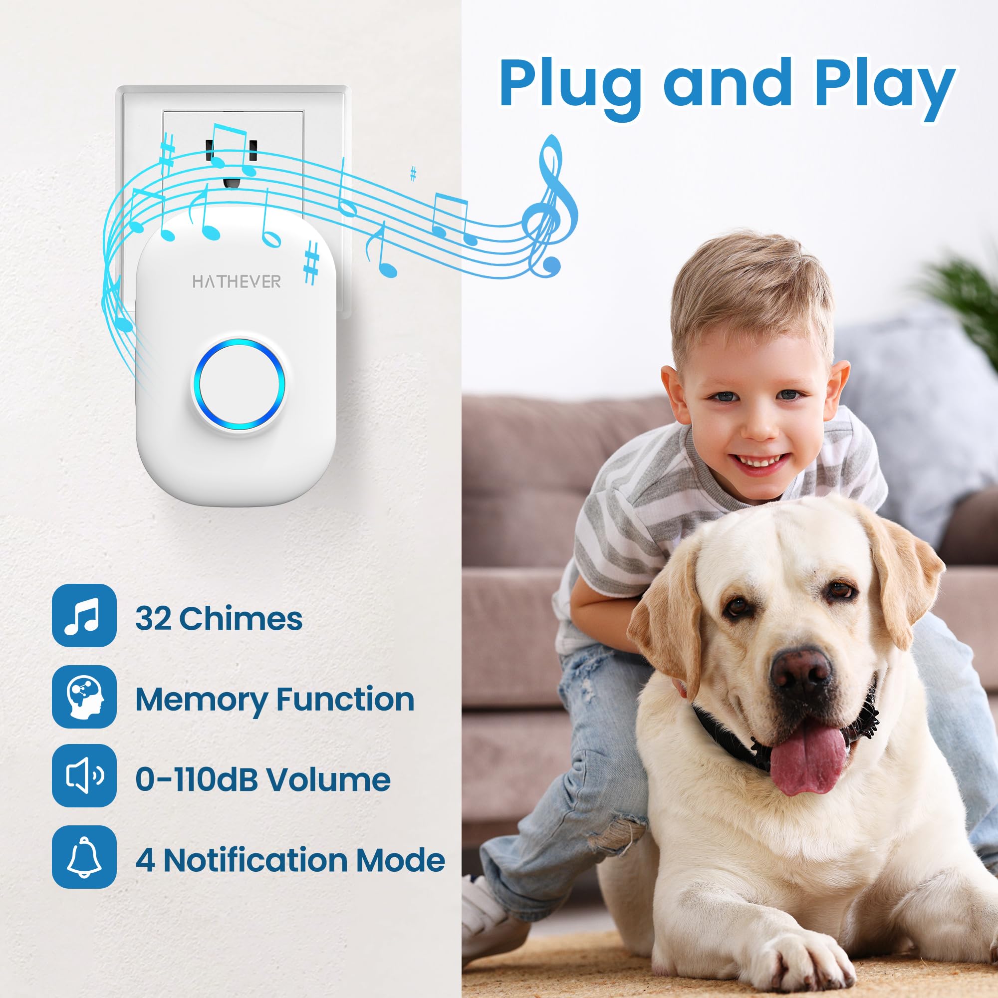 Hathever Dog Bells to Go Outside, Wireless Doggie Door Bell Operating at 1000 Feet with IP65 Waterproof Touch Button, 32 Melodie