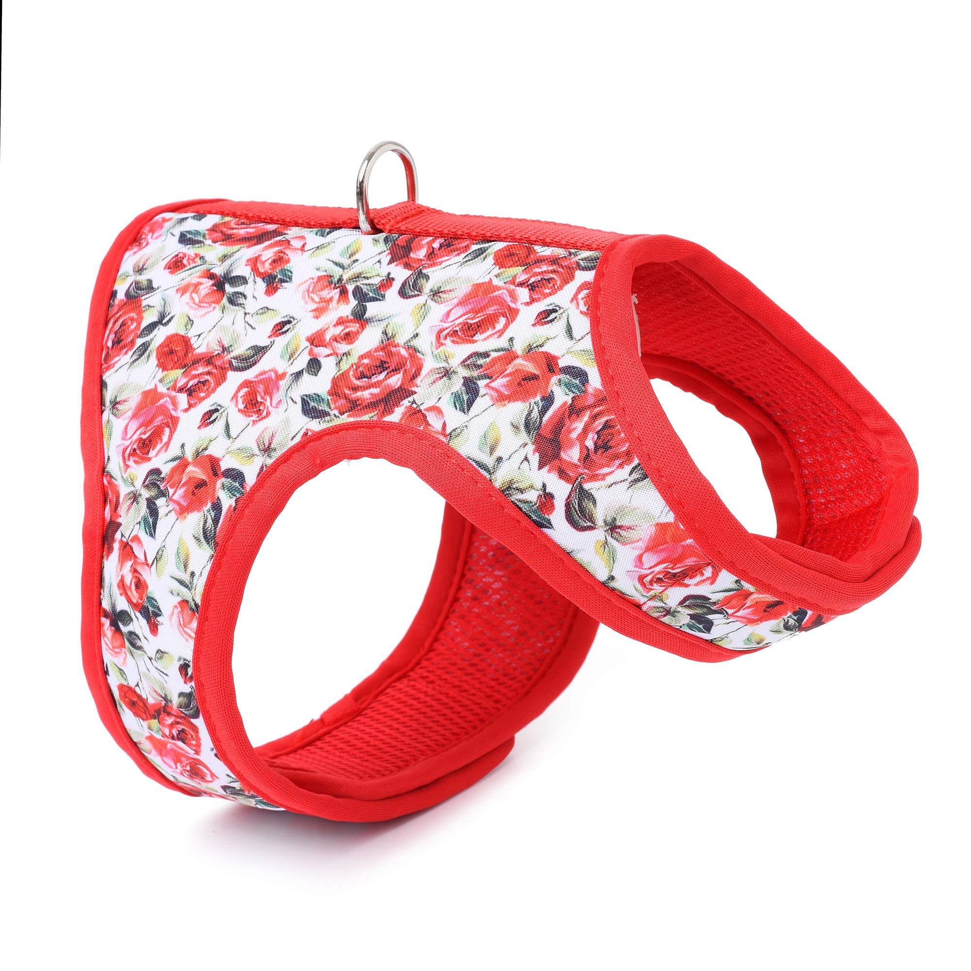 Mile High Life | Easy Get On Air Mesh Vest Harness | Spring Floral Collection | Adjustable Easy Closures Both Neck And Chest |20 Lbs Small Dogs & Cats | Red Rose | S Chest Size (16'-18')