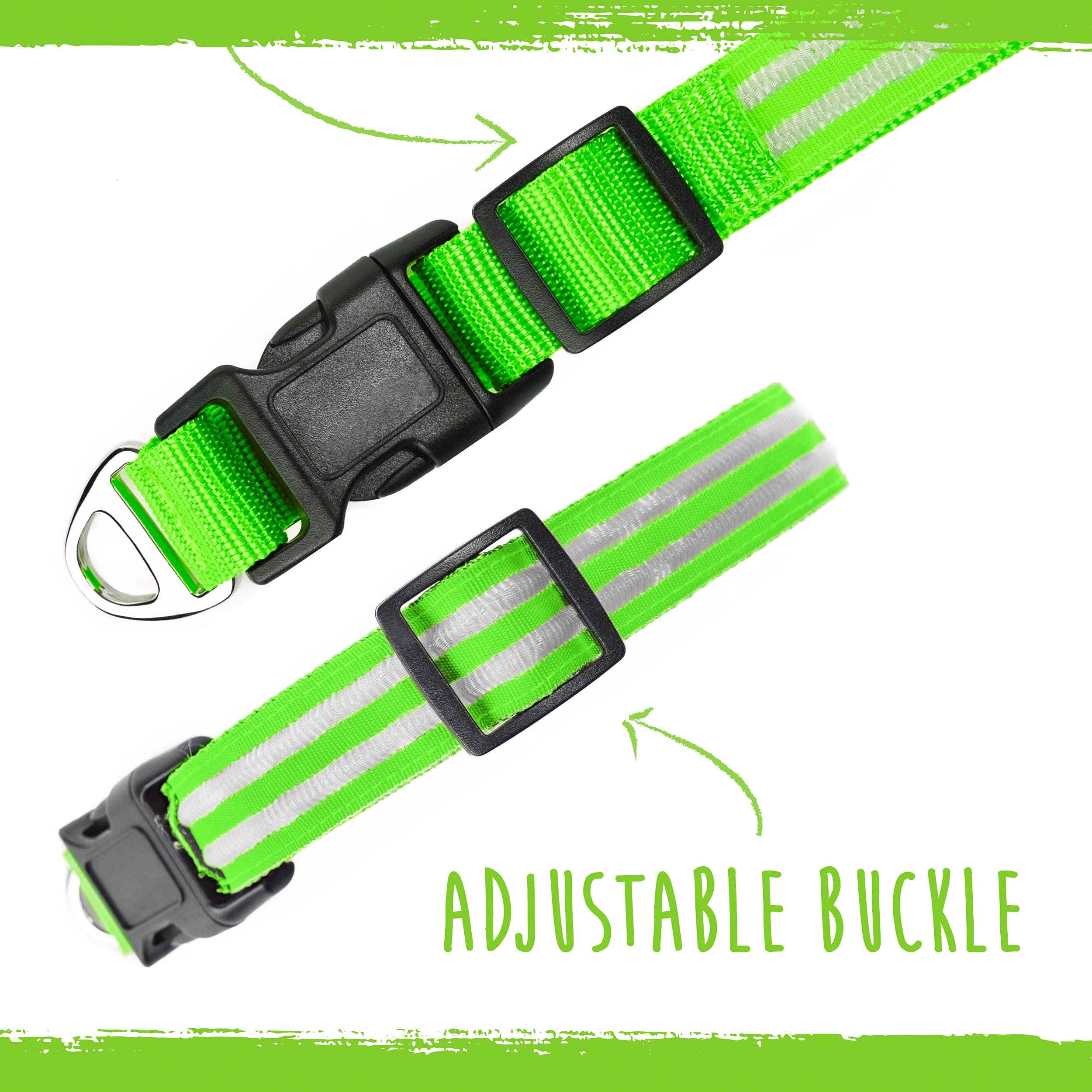 Mighty Paw Led Dog Collar - Usb Led Rechargeable - Usb Rechargeable Light - High Visibility Glow Strips - Glow Pet Weather Resis