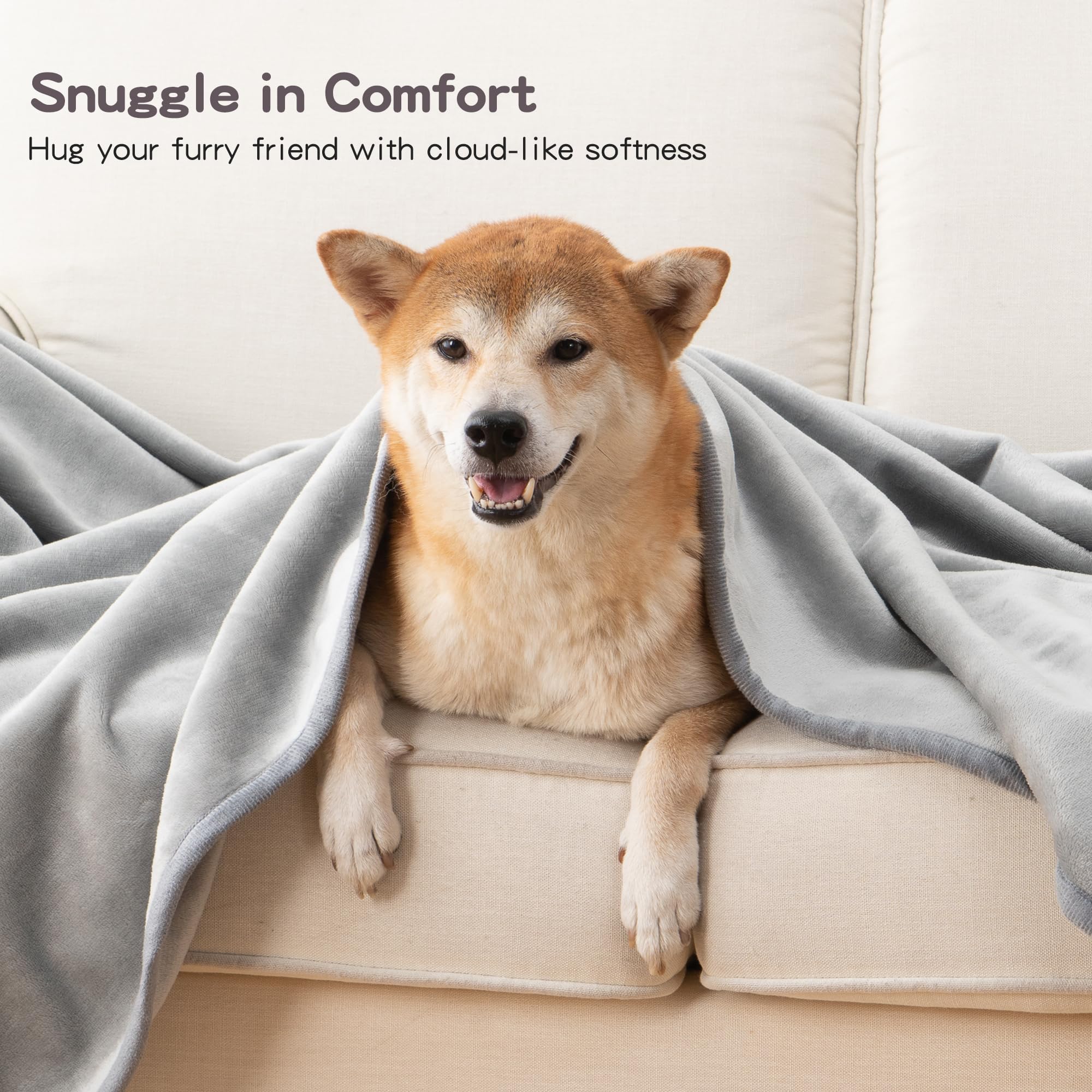 Capt.Snooze 50X60 Inch Light Gray Pet Blanket For Medium/Large Dogs - Reversible Soft Fluffy Waterproof Flannel Dog Bed Blanket,