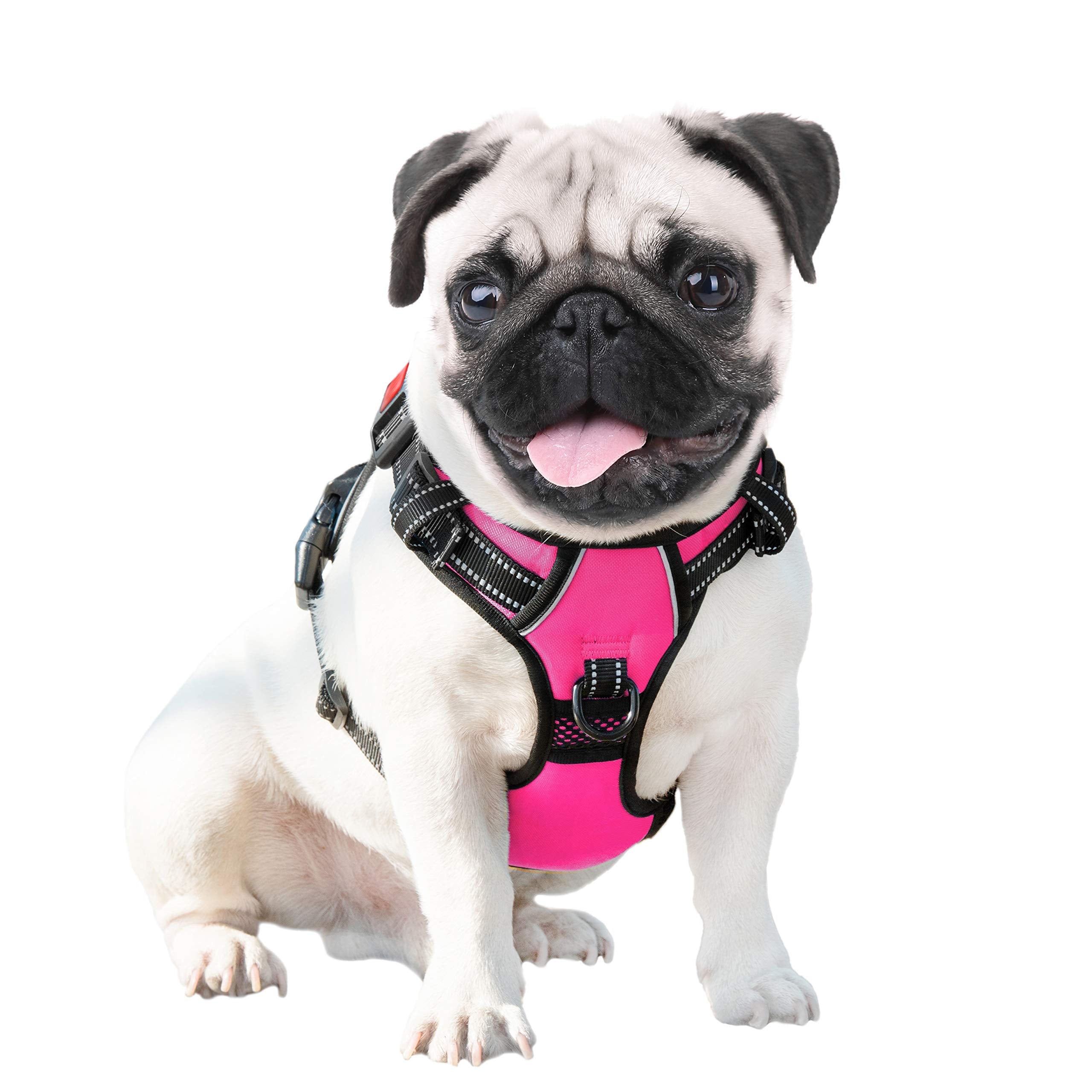 Phoepet Reflective Dog Harness Large Breed Adjustable No Pull Vest With With Handle 2 Metal Rings 3 Buckles [Easy To Put On & Take Off](L, Pink)