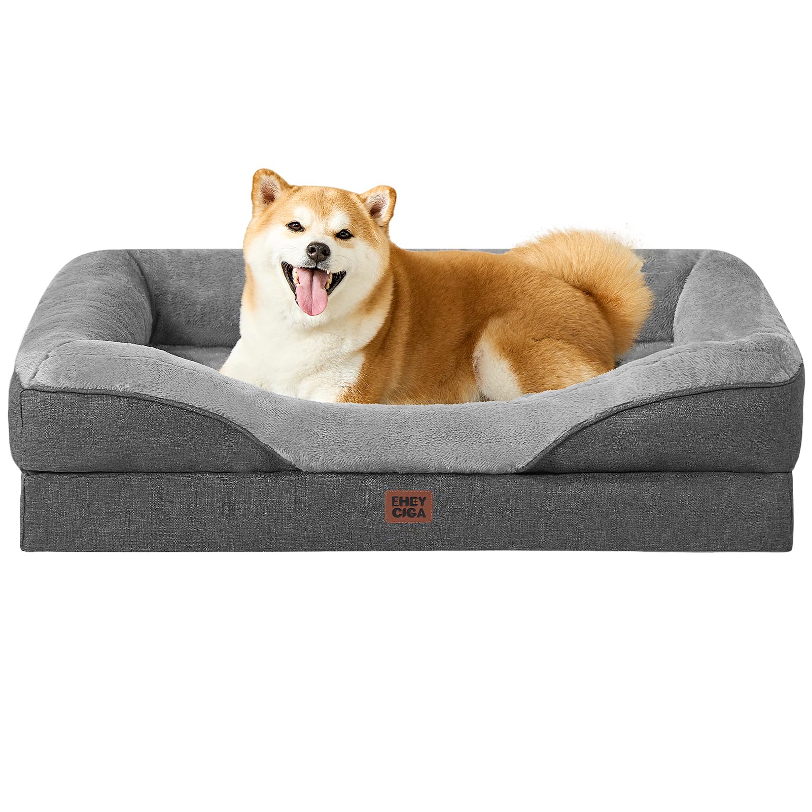 EHEYCIGA Memory Foam Dog Beds Large, Orthopedic Dog Beds Sofa with Sides and Waterproof Liner, Pet Couch with Washable Removable