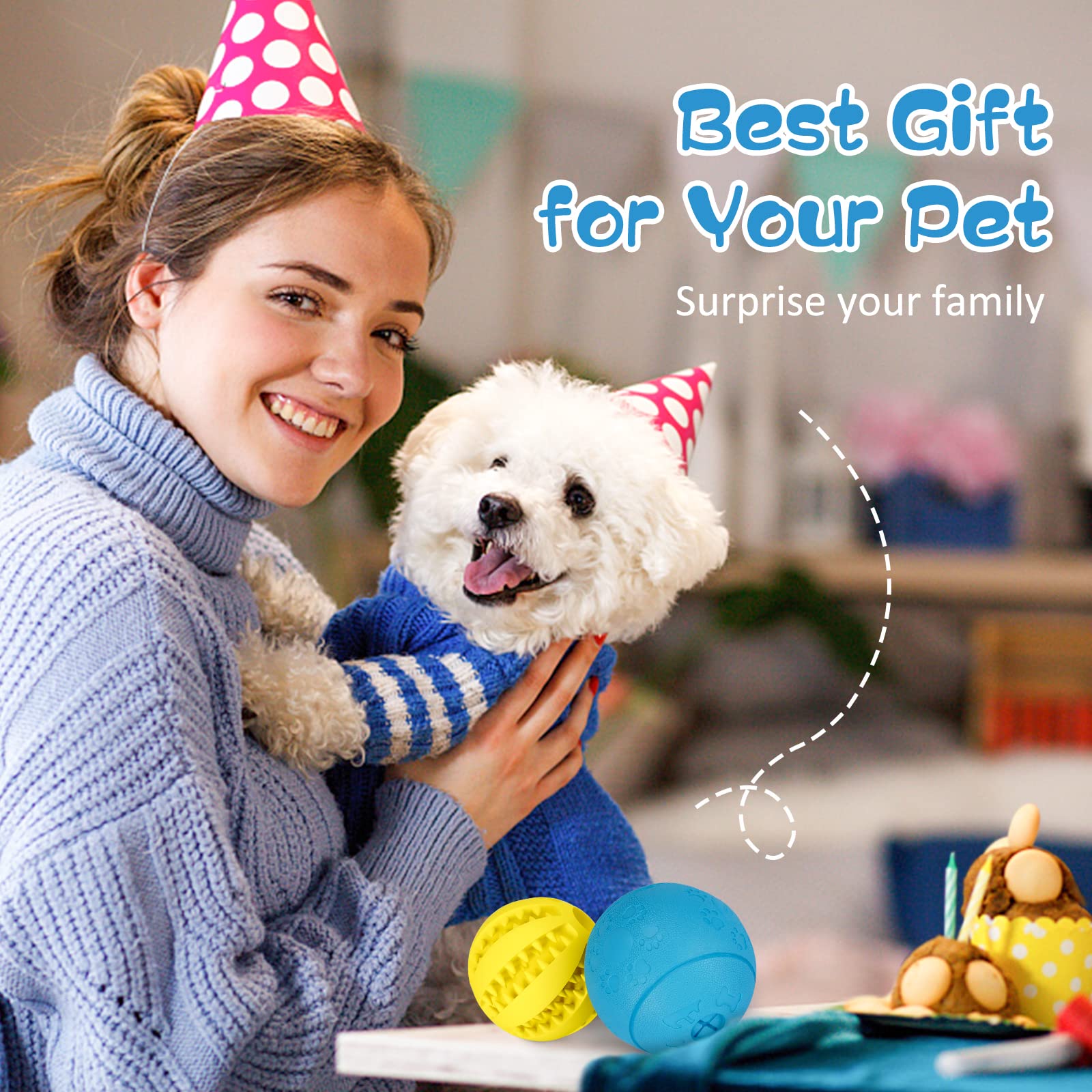 HIPPIH Dog Puzzle Toys 2 Pack, Dog Enrichment Toys for Large Dogs & Small Dogs, Puppy Balls for Treat Dispensing, Durable Balls