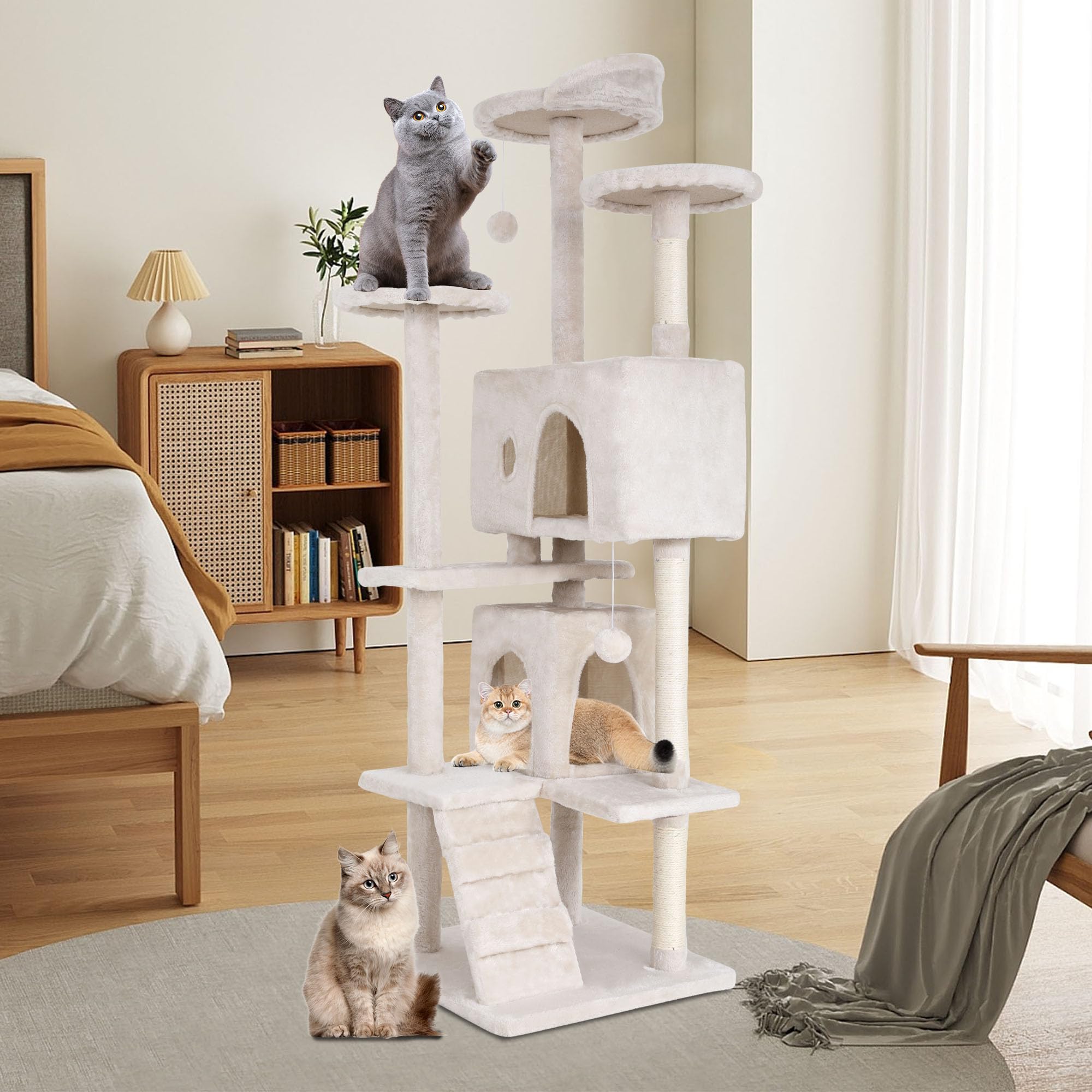 Bestpet 70In Multi-Level Cat Tree Tower Furniture Activity Center With Scratching Posts, Toys And Condo For Indoor Kittens, Beig