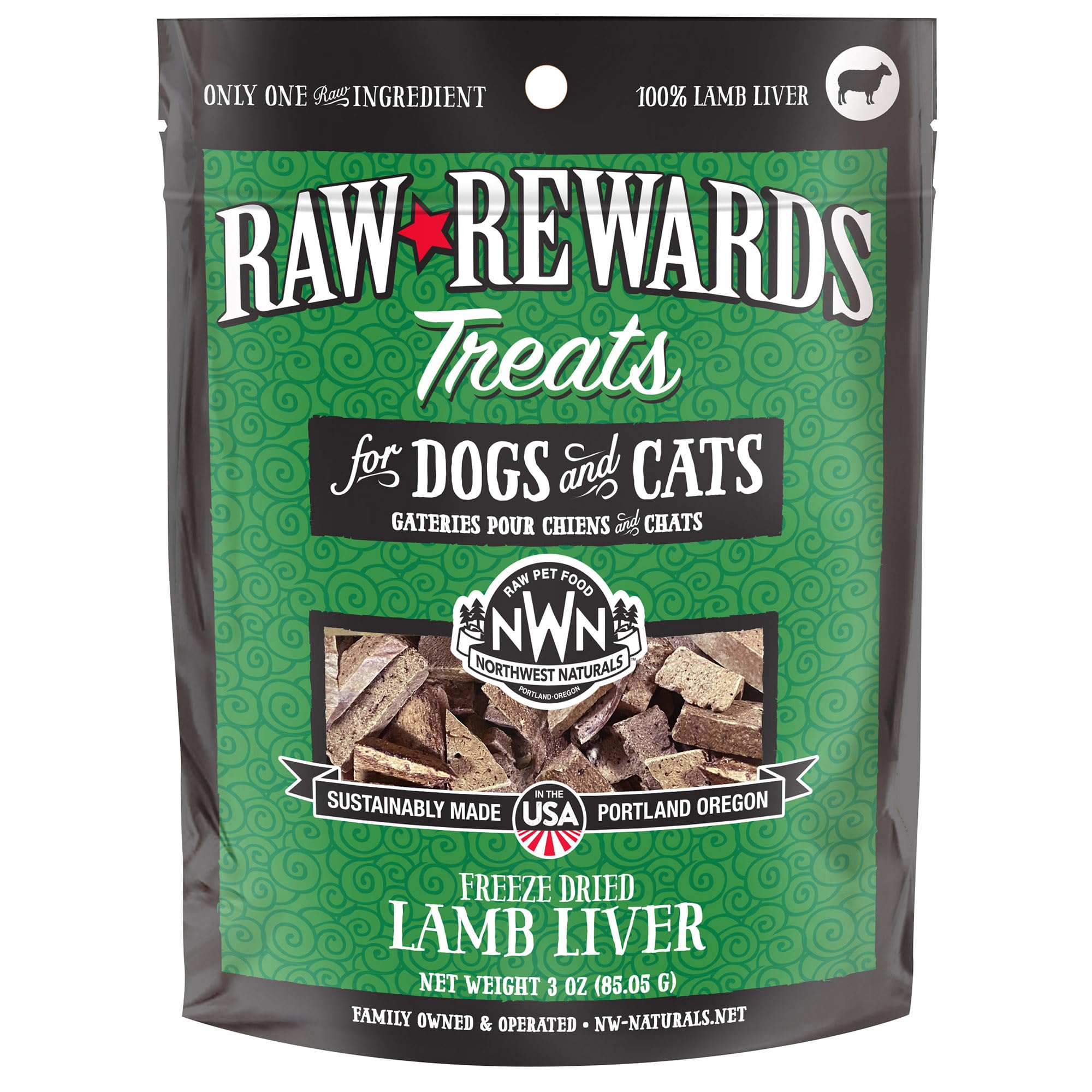 Northwest Naturals Freeze-Dried Lamb Liver Treats for Dogs & Cats - Healthy, All Natural, 3 Oz