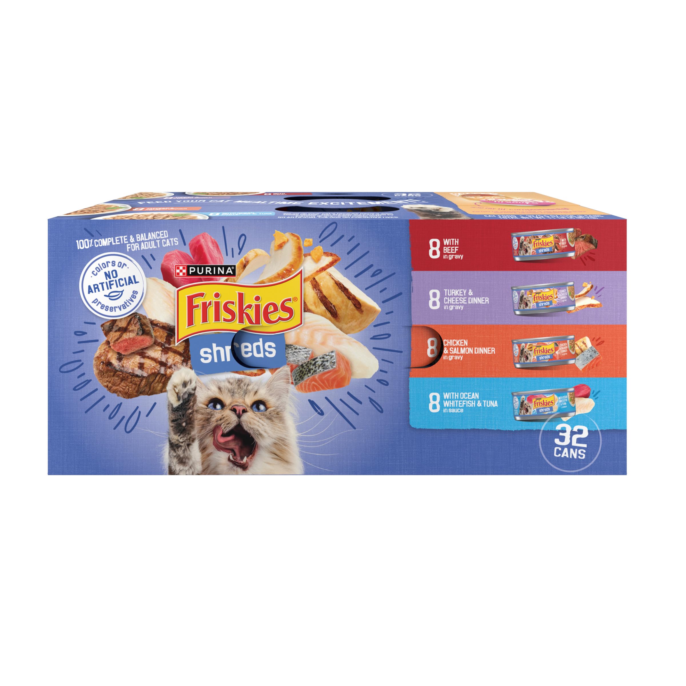 Purina Friskies Gravy Wet Cat Food Variety Pack, Savory Shreds - (Pack of 32) 5.5 oz. Cans