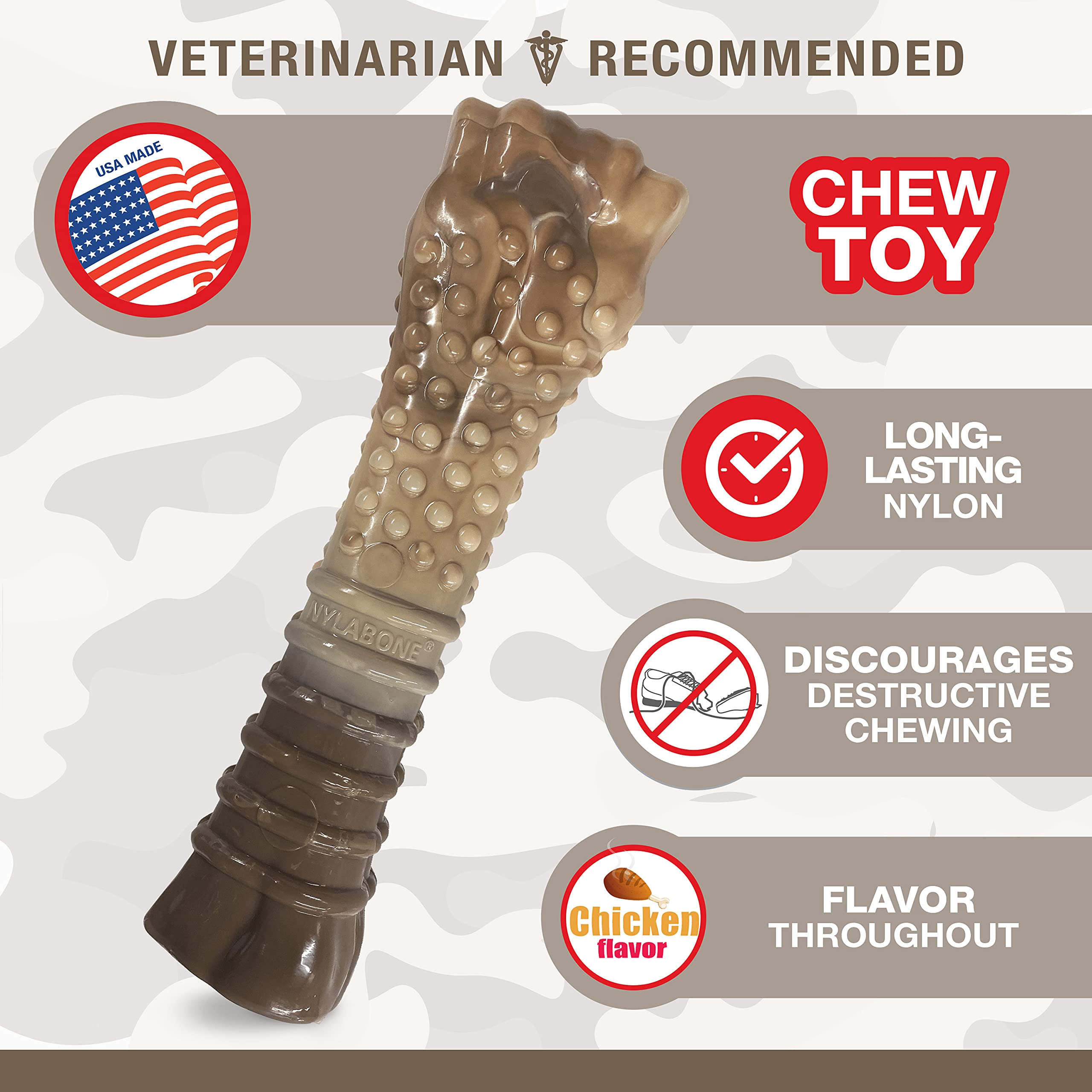 Nylabone Power Chew Camo Dog Toy - Dog Toys For Aggressive Chewers - Indestructible Dog Toys For Aggressive Chewers Large Breed - For Extra Large Dogs - Chicken Flavor X-Large/Souper - 50+ Lbs.
