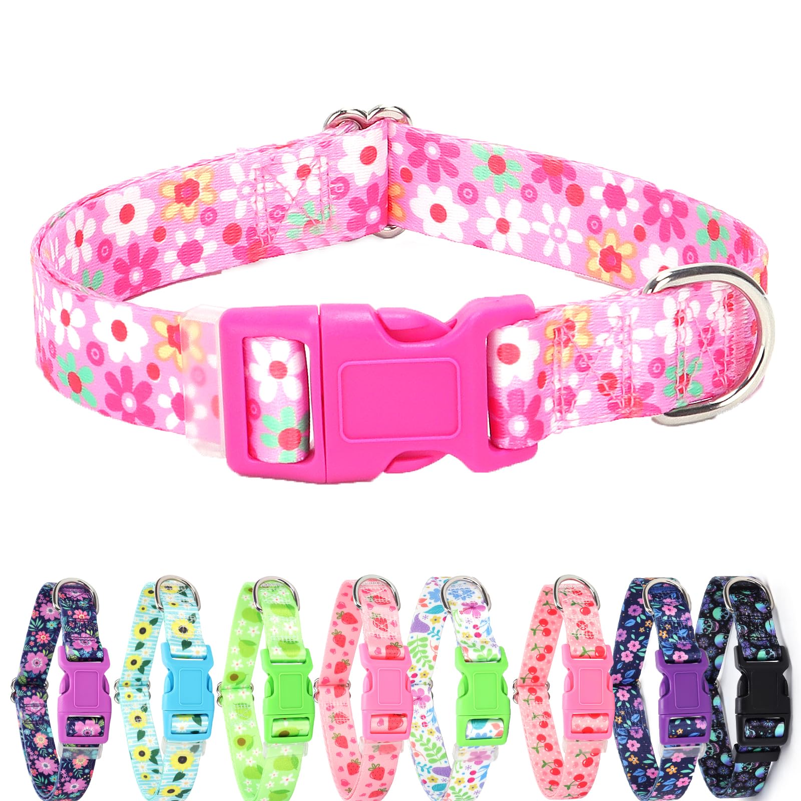 Pink Dog Collar For Medium Dogs With Flowers For Girl Dogs, Soft Nylon Adjustable Cute Female Dog Collars(Pink M)
