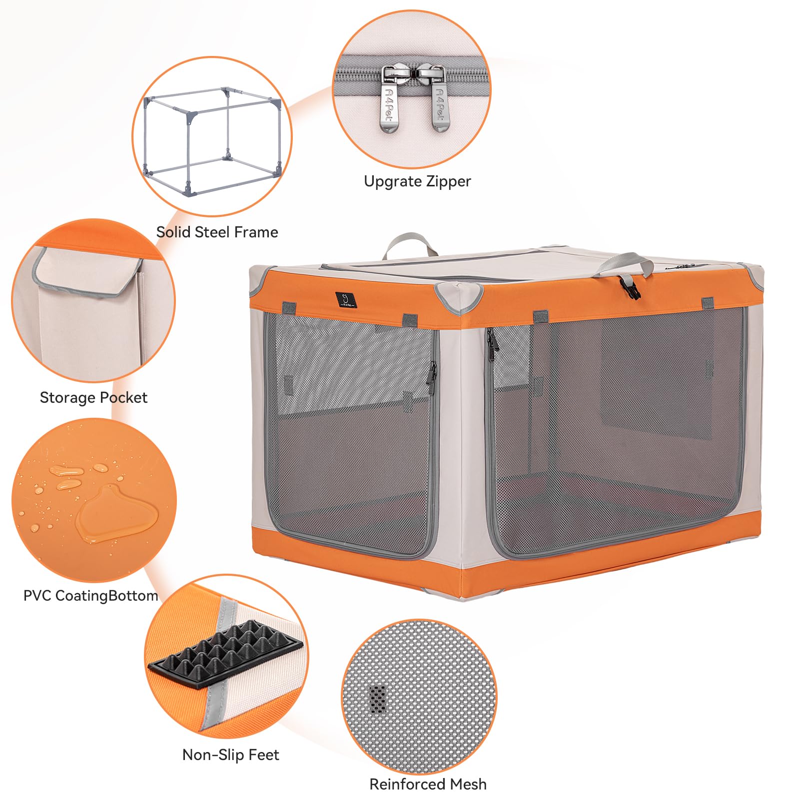 A4Pet Collapsible Dog Crate, Soft Sided Dog Crate - 36 Inch Adjustable Stainless Steel Frame, Lightweight, Durable And Portable