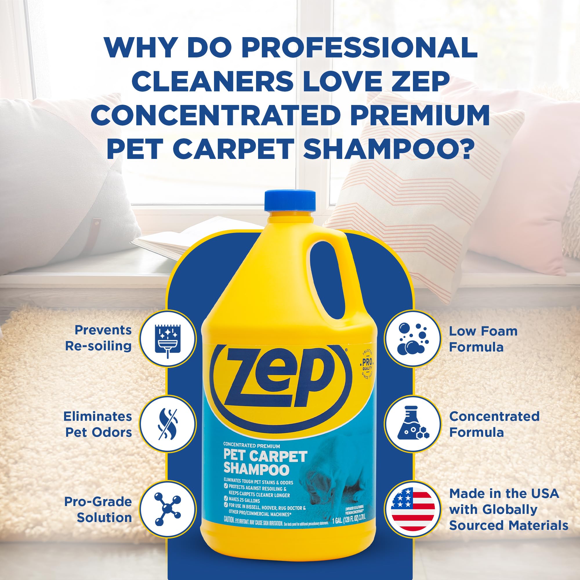Zep Premium Pet Carpet Shampoo - 1 Gallon (Case Of 4) Zuppc128 - Concentrated Pro Formula Removes Tough Pet Stains And Odors