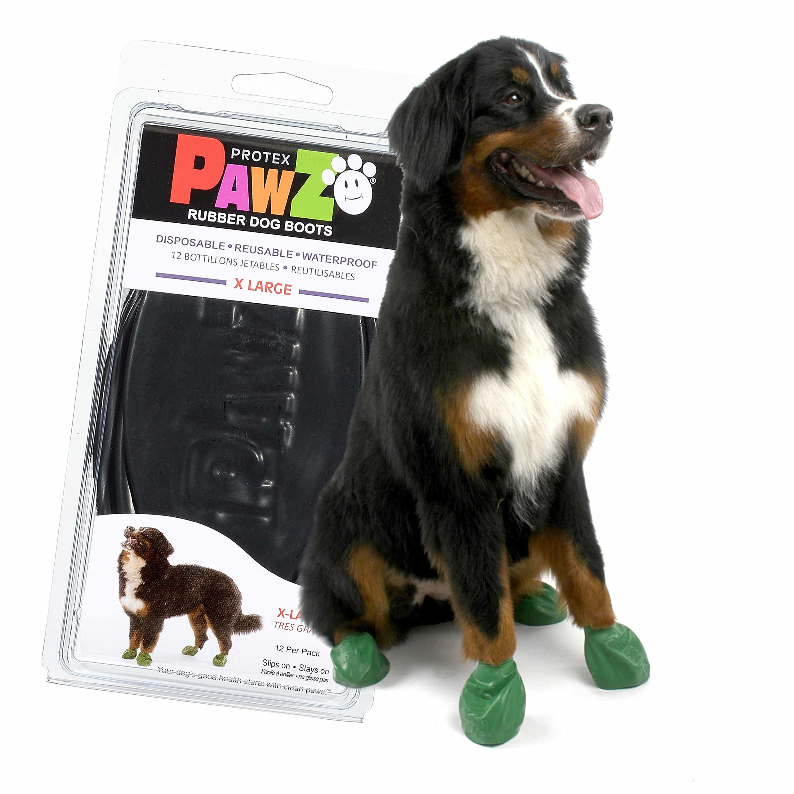PawZ Rubber Dog Boots for Paws 4 and Up, 12 Pack - All-Weather Dog Booties for Hot Pavement, Snow, Mud, and Rain - Waterproof, A