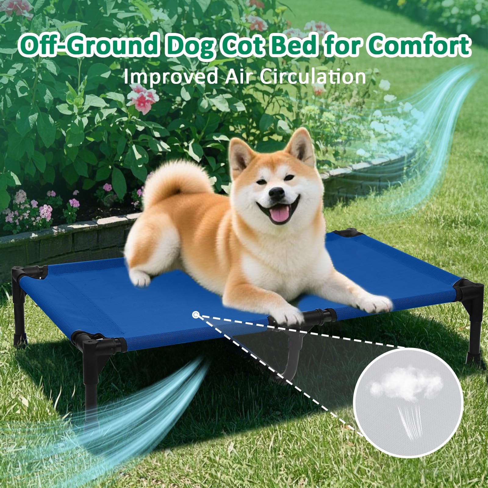 Kmfyzye Elevated Dog Bed Outdoor For Medium Dogs, Raised Dog Cot Bed Off The Ground With Breathable Mesh & Non Slip Feet, Lifted