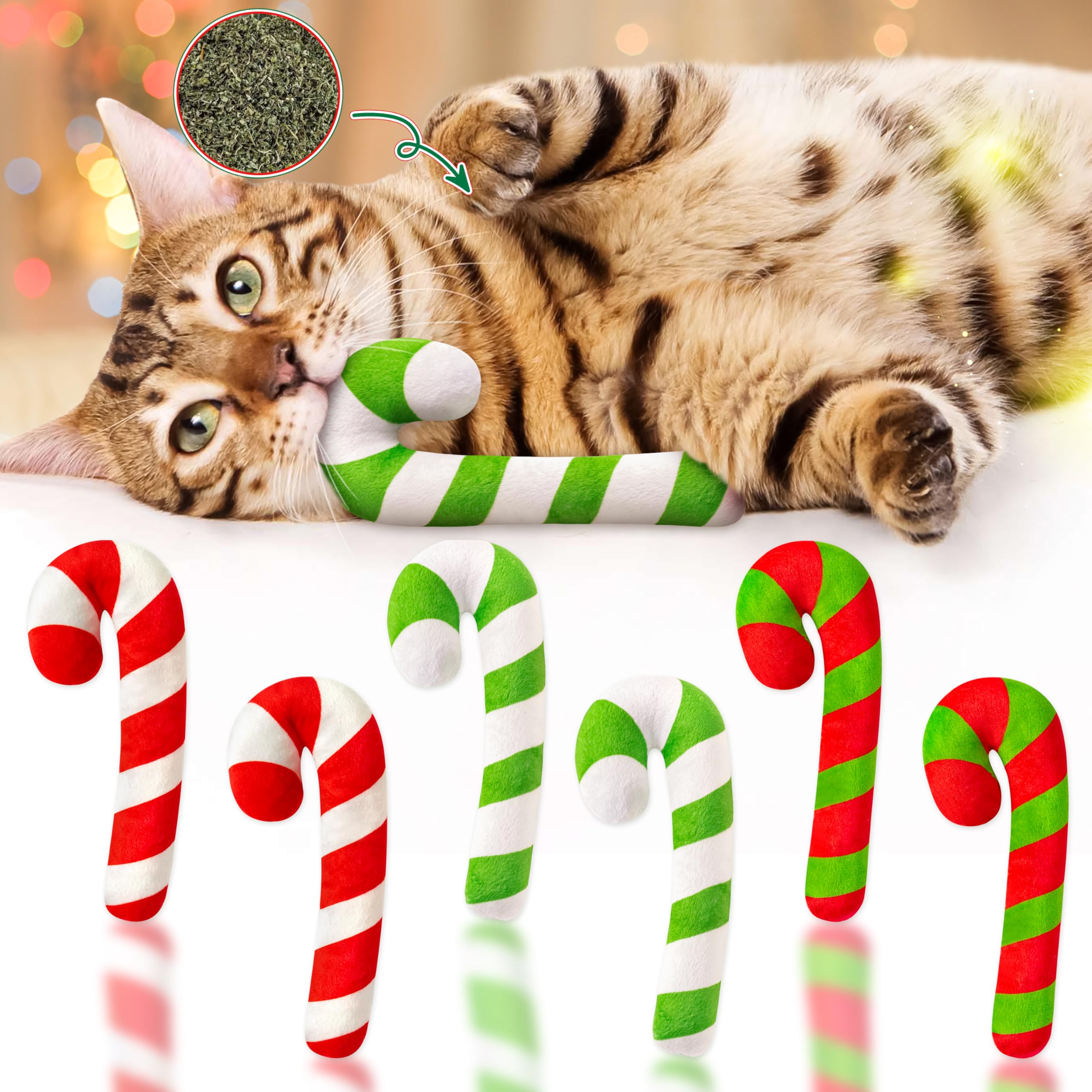 Mallmall6 6Pcs Christmas Candy Cane Catnip Toys Gift For Indoor Chew Bite Kick Catmint Pet Supplies, Cute Interactive Toy For Ca