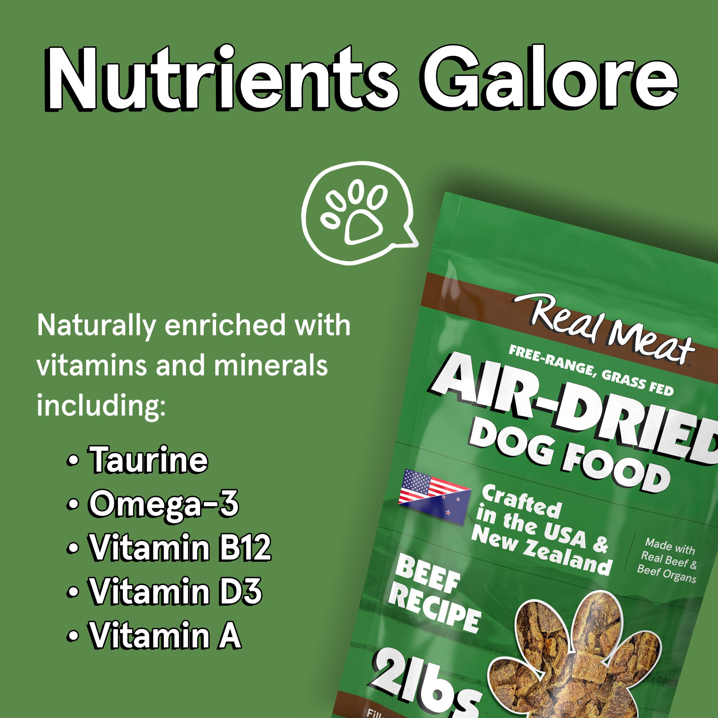 TRMC Real Meat Air Dried Dog Food - Grain-Free Beef, 2lb Bag, High Protein, USA-Crafted, Hormone-Free
