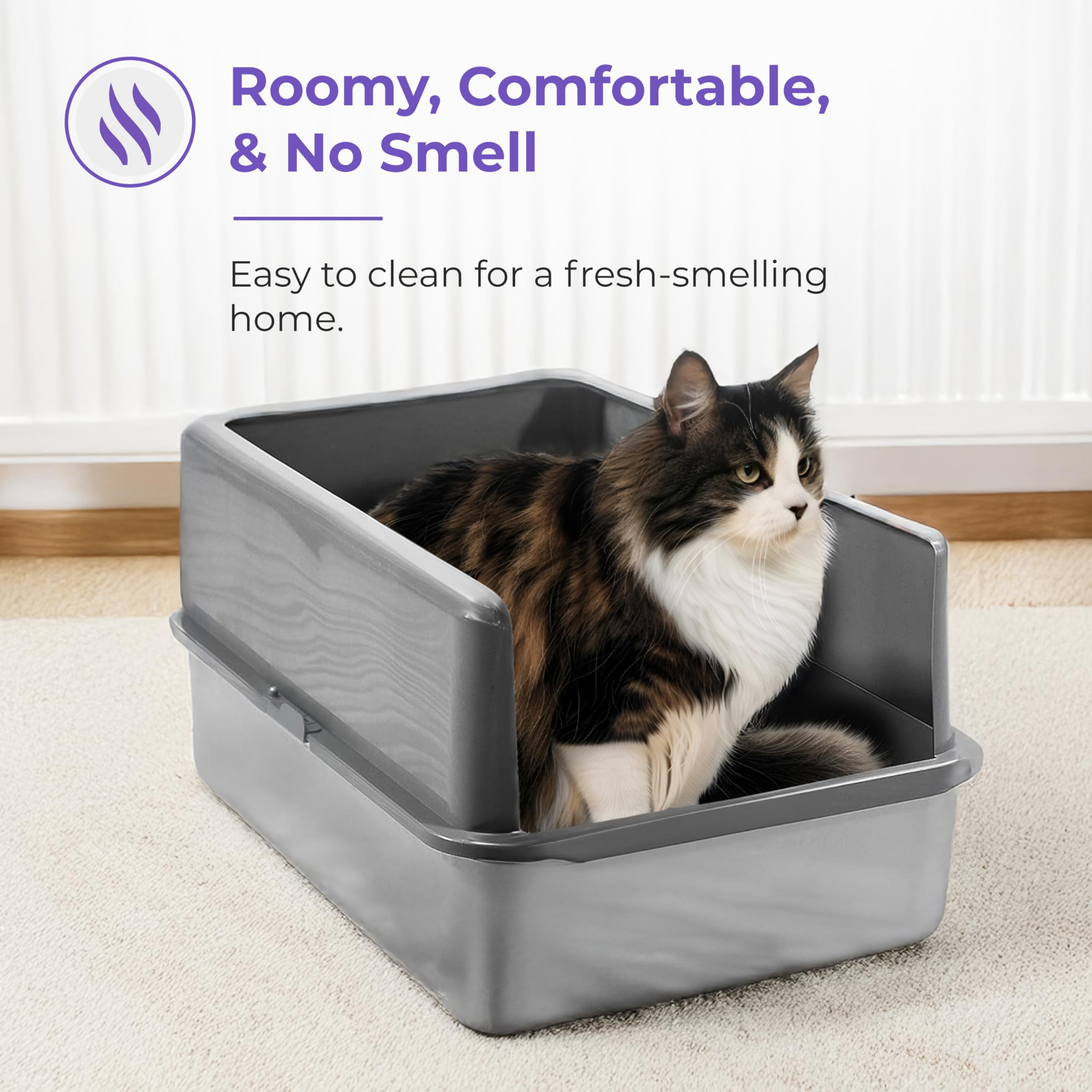 iPrimio Stainless Steel Litter Box - Cat Litter Box Enclosure with Enclosed Sides for Odor Control - Durable, Rust-Resistant Met