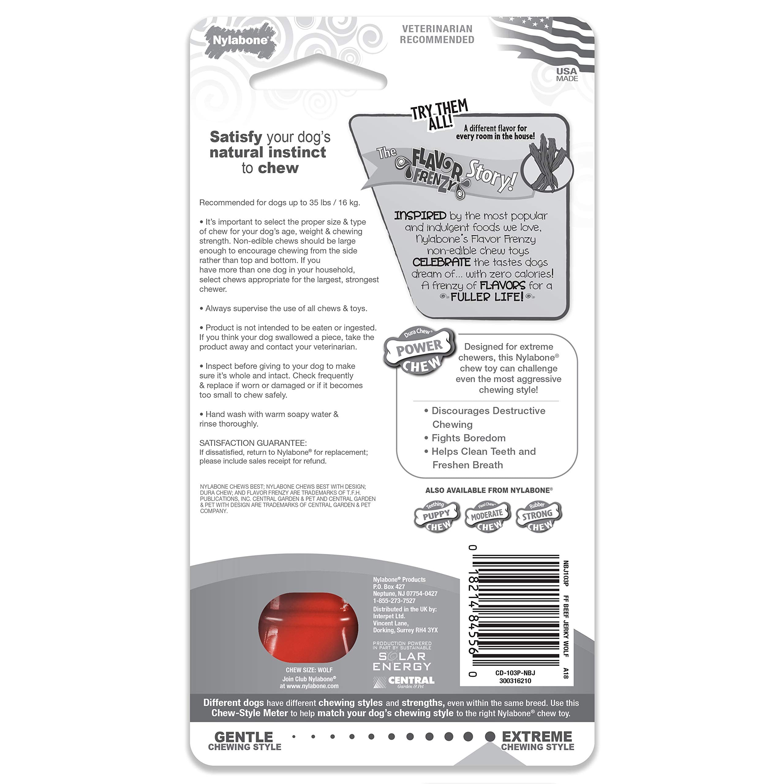 Nylabone Original Bone Power Chew Toy For Dogs, Indestructible Dog Toys For Aggressive Chewers, Beef Jerky Flavor, Medium - Up To 35 Lbs, 1 Count