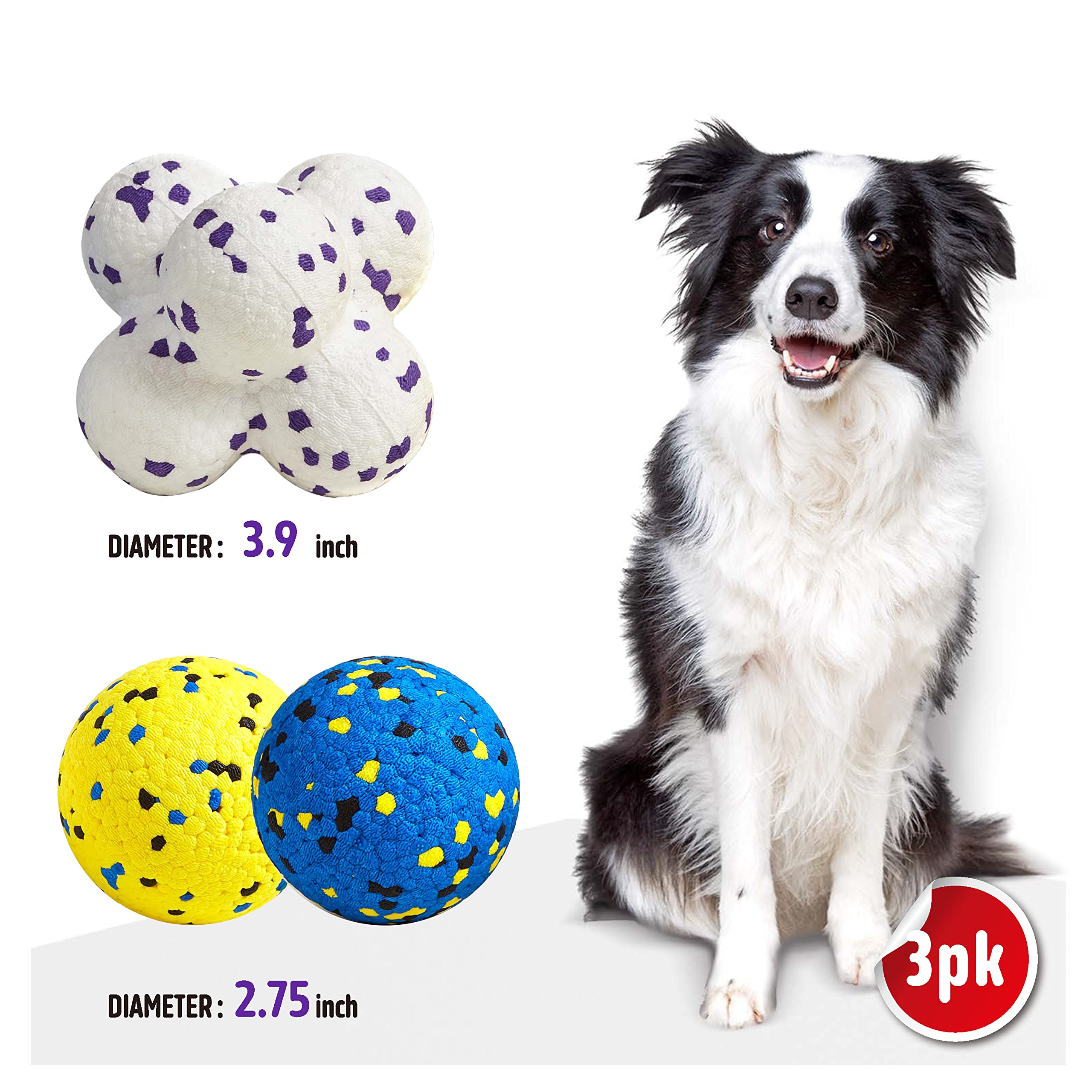 Kimee Tennis Ball Dog Toy for Aggressive Chewers - Durable ETPU Fetch Ball for Large, Medium, Small Dogs - Blue, Yellow