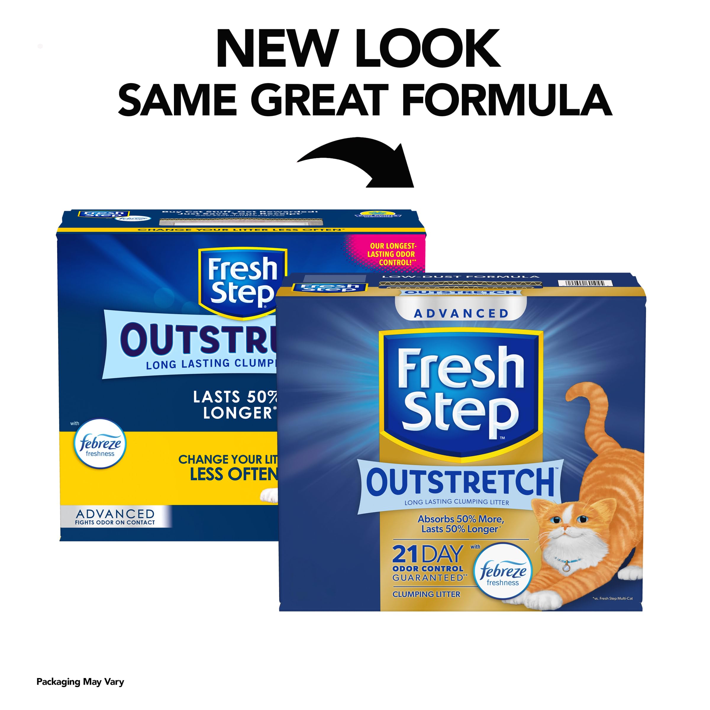 Fresh Step Outstretch Advanced Long Lasting Clumping Litter With Febreze Freshness, Activated Charcoal Litter Lasts 50% Longer, 32 Lbs. (2 X 16 Lb. Box)