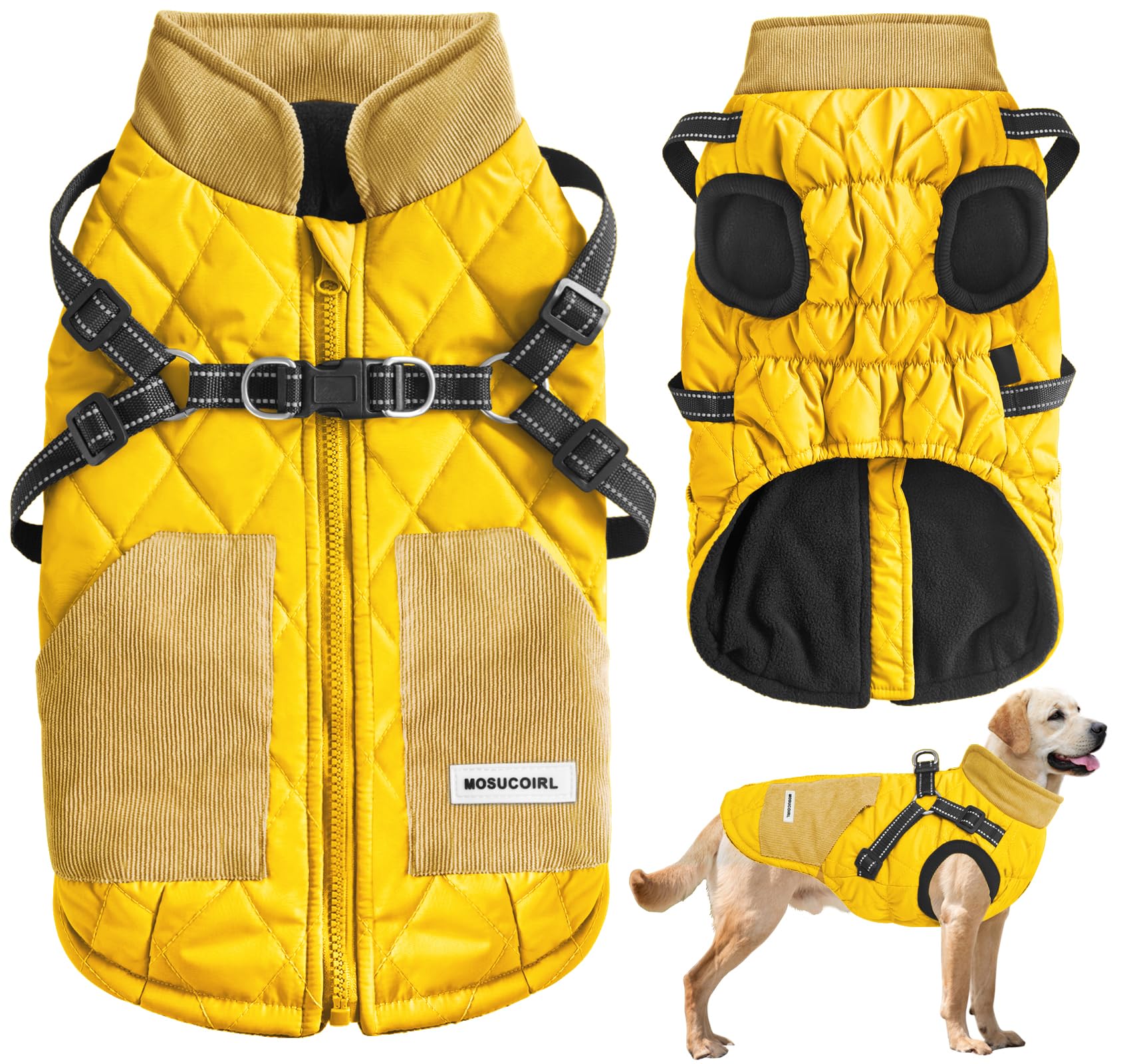 Mosucoirl Warm Dog Coats Pet Clothes, Waterproof Dogs Jacket Reflective Pet Outfits Winter Dog Cold Weather Coat Cozy Snow Jacke
