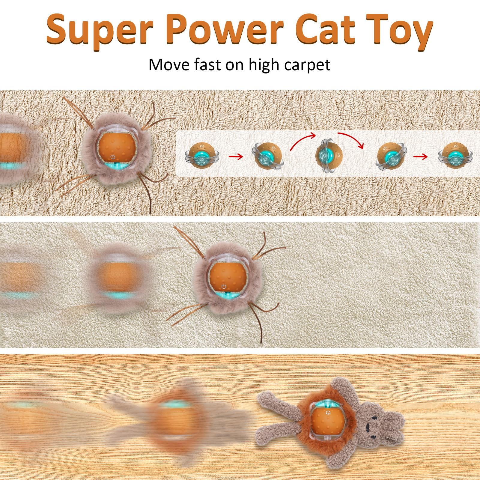 Interactive Cat Toys For Indoor Cats,Fast Moving Ball With Rabbit Cover,Bird Chirping Toy For Bored Indoor Adult Cats,Automatic