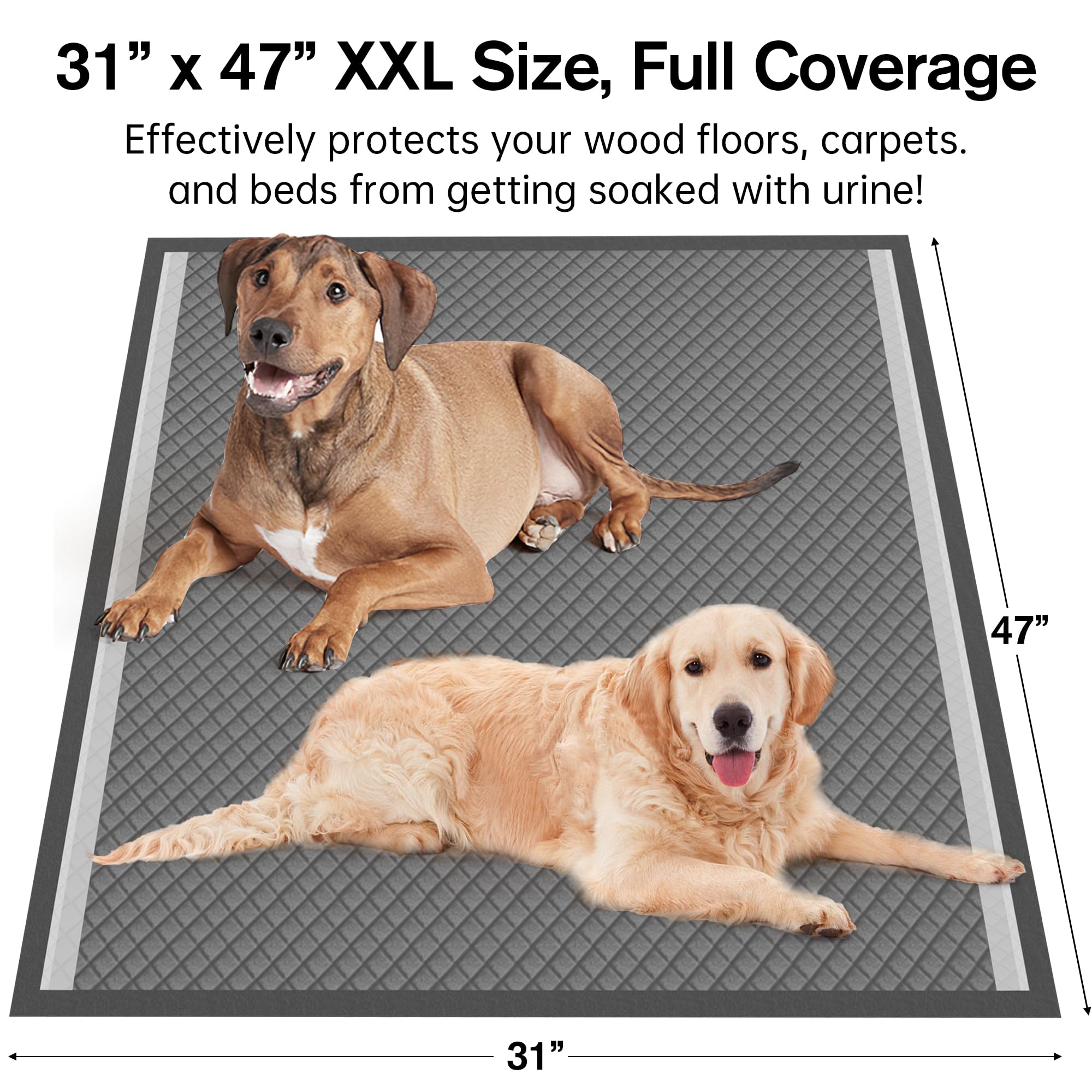 31x47 Activated Charcoal Dog Pee Pads - 100 Count,Extra Large,Super Absorbent, Leakproof, Long-Lasting Odor Control, Ideal for L