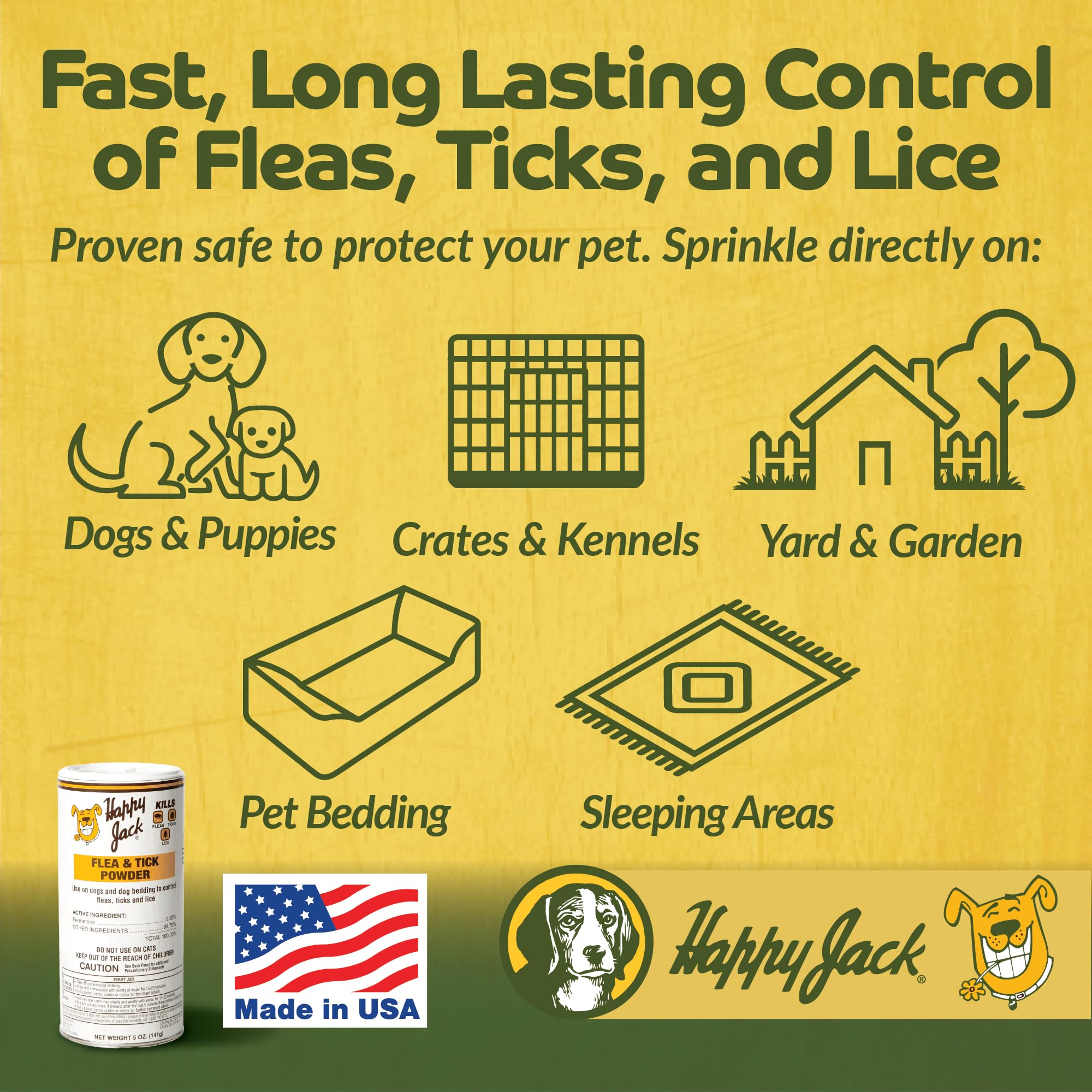 Happy Jack Flea and Tick Powder for Dogs & Puppies, 5 oz - Odorless, Non-Staining Treatment for Carpets, Furniture, Kills Pests & Lice