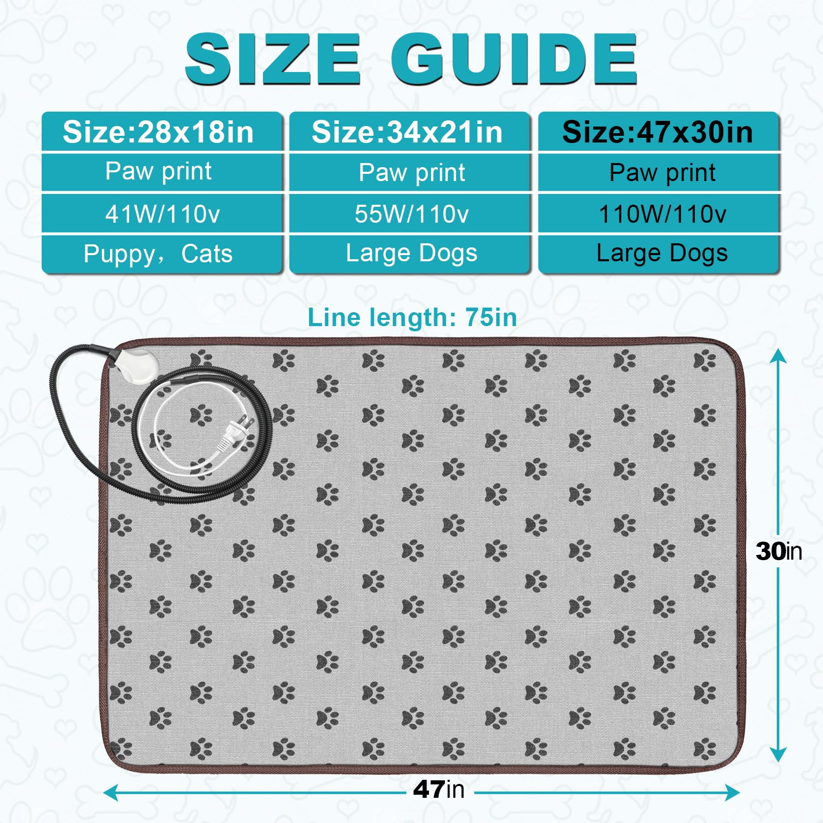 Rc Sll Extra Large Dog Heating Pad, 47X30 In, Grey, Heat Mat For Dog, Waterproof Heated Dog Bed, Whelping Heat Pad, Dog Beds For