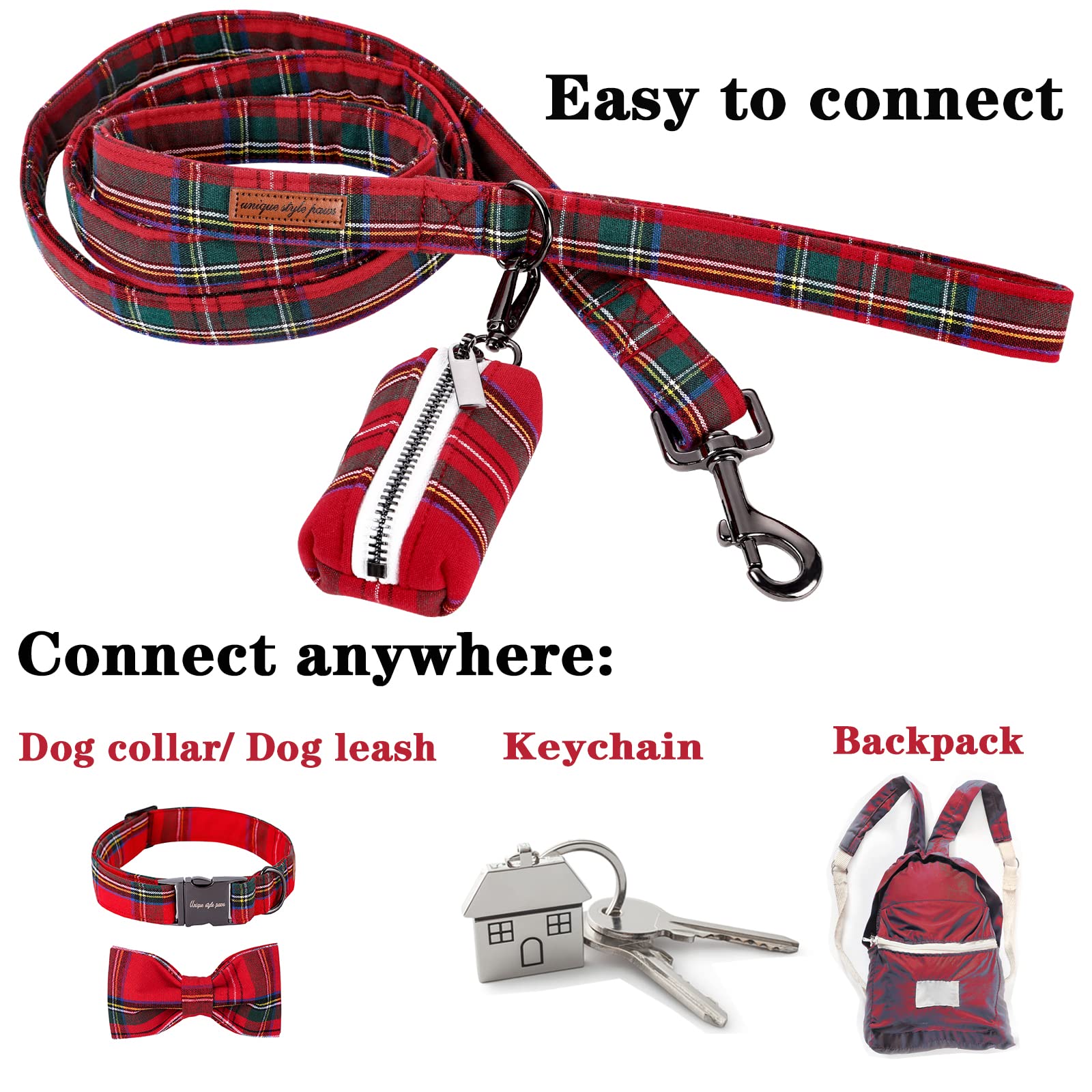 Unique Style Paws Dog Poop Bag Holder Reusable Christmas Waste Bag Dispenser For Travel,Park And Outdoor Use Includes 2 Roll Dog Poop Bag - Red Plaid